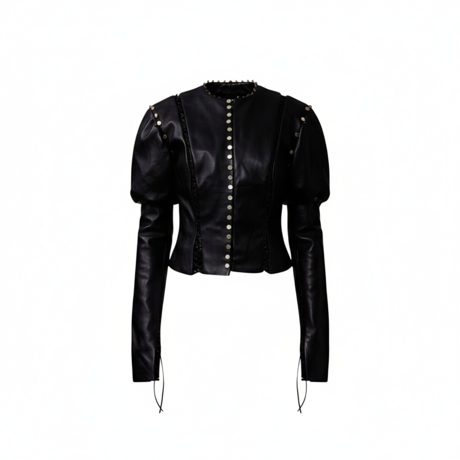 Women's Black Petra Buttoned Leather Jacket | Medium | The Coolgirl Nyc