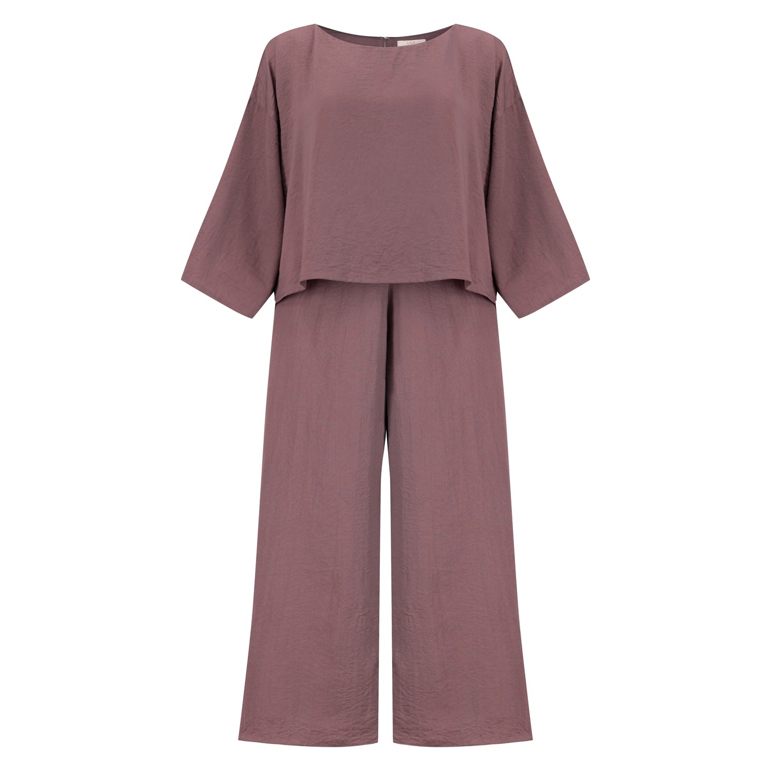 Azzalia Women's Long Sleeves Loose Top In Textured Crepe Paired With Straight Loose Pants In Nostalgia Rose