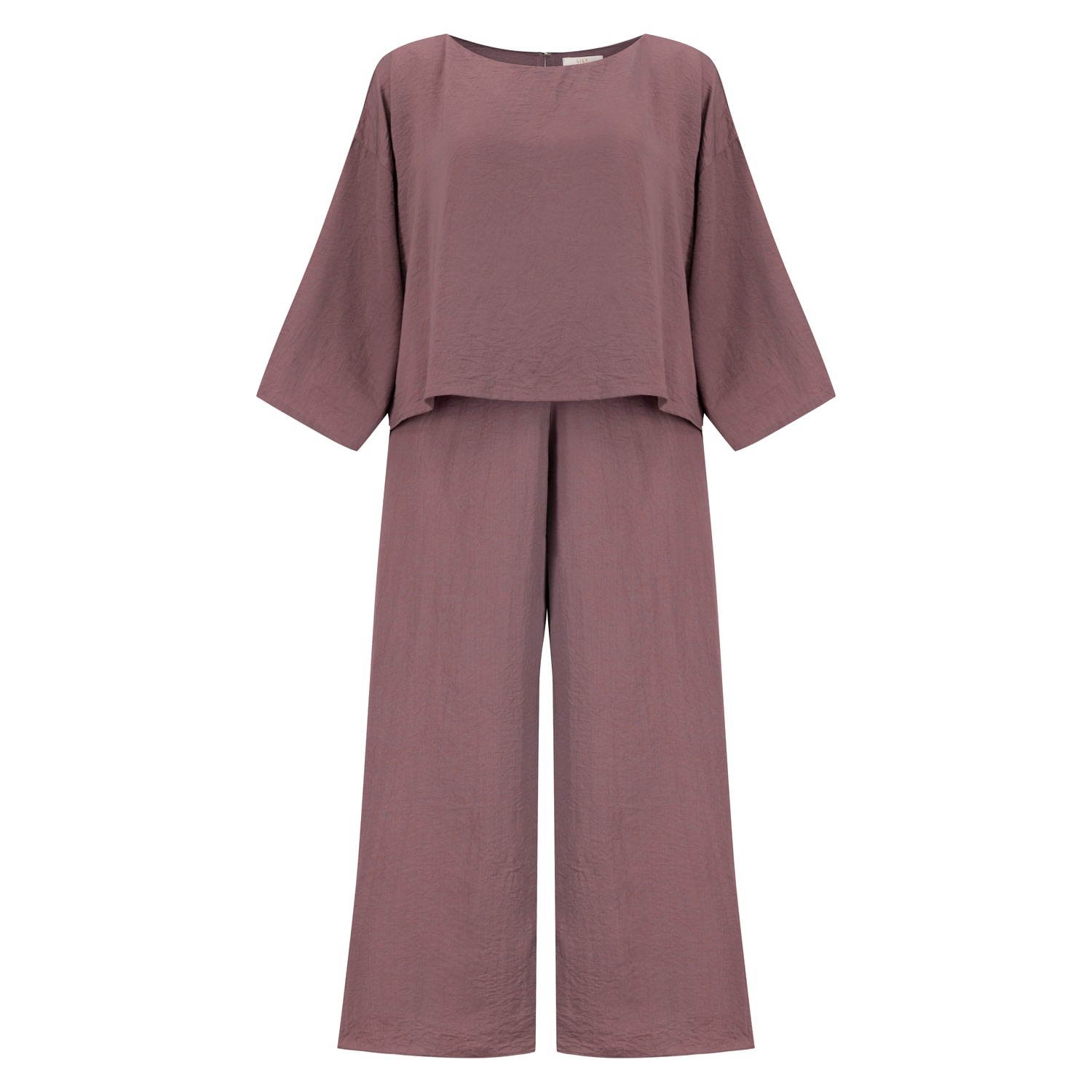 Women’s Long Sleeves Loose Top In Textured Crepe Paired With Straight Loose Pants In Nostalgia Rose Color Large Azzalia