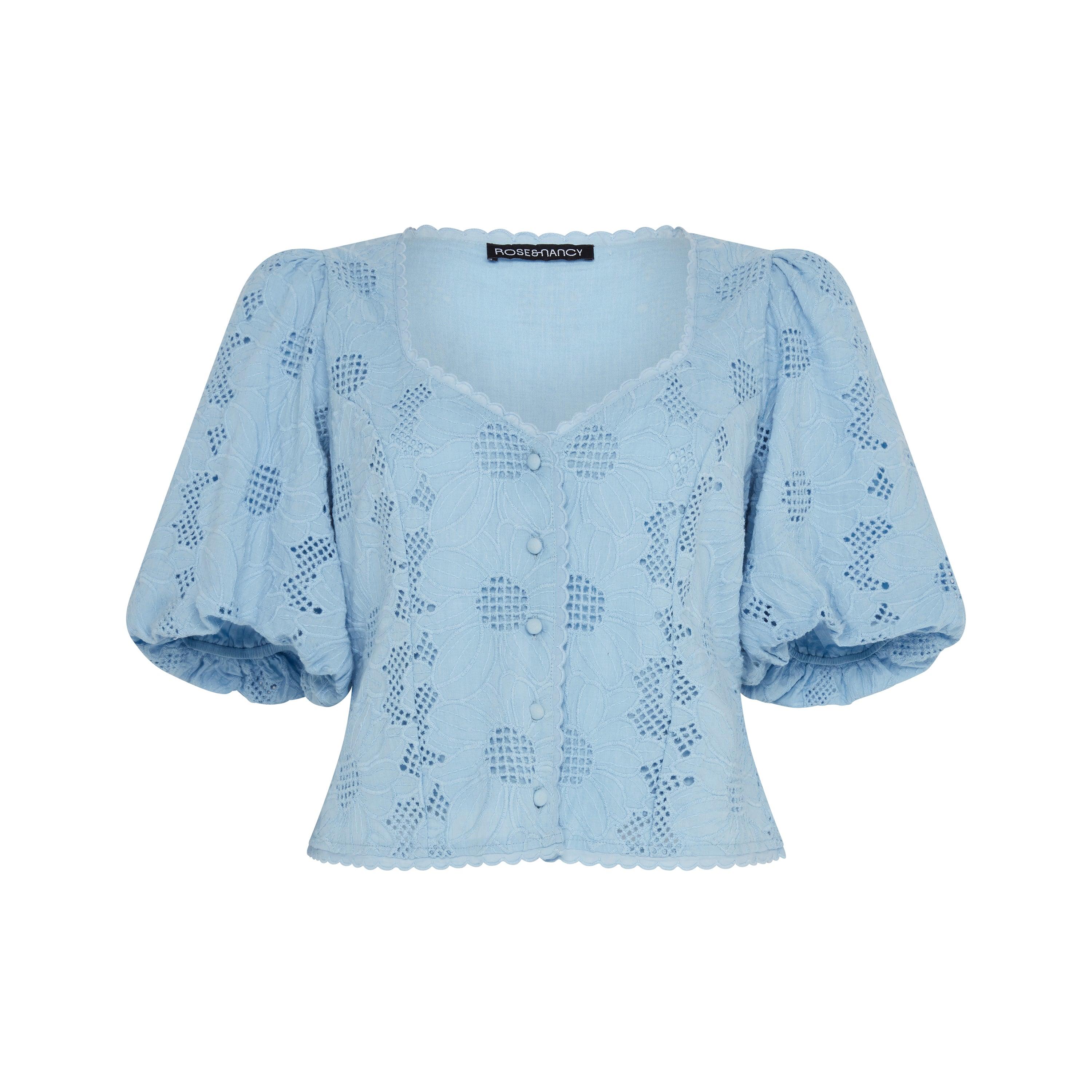 Rose & Nancy Women's Abi Blue Cotton Lace Blouse In Blue
