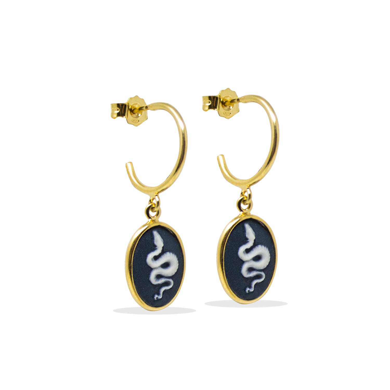 Vintouch Italy Women's Gold Snake Cameo Mini Hoop Earrings