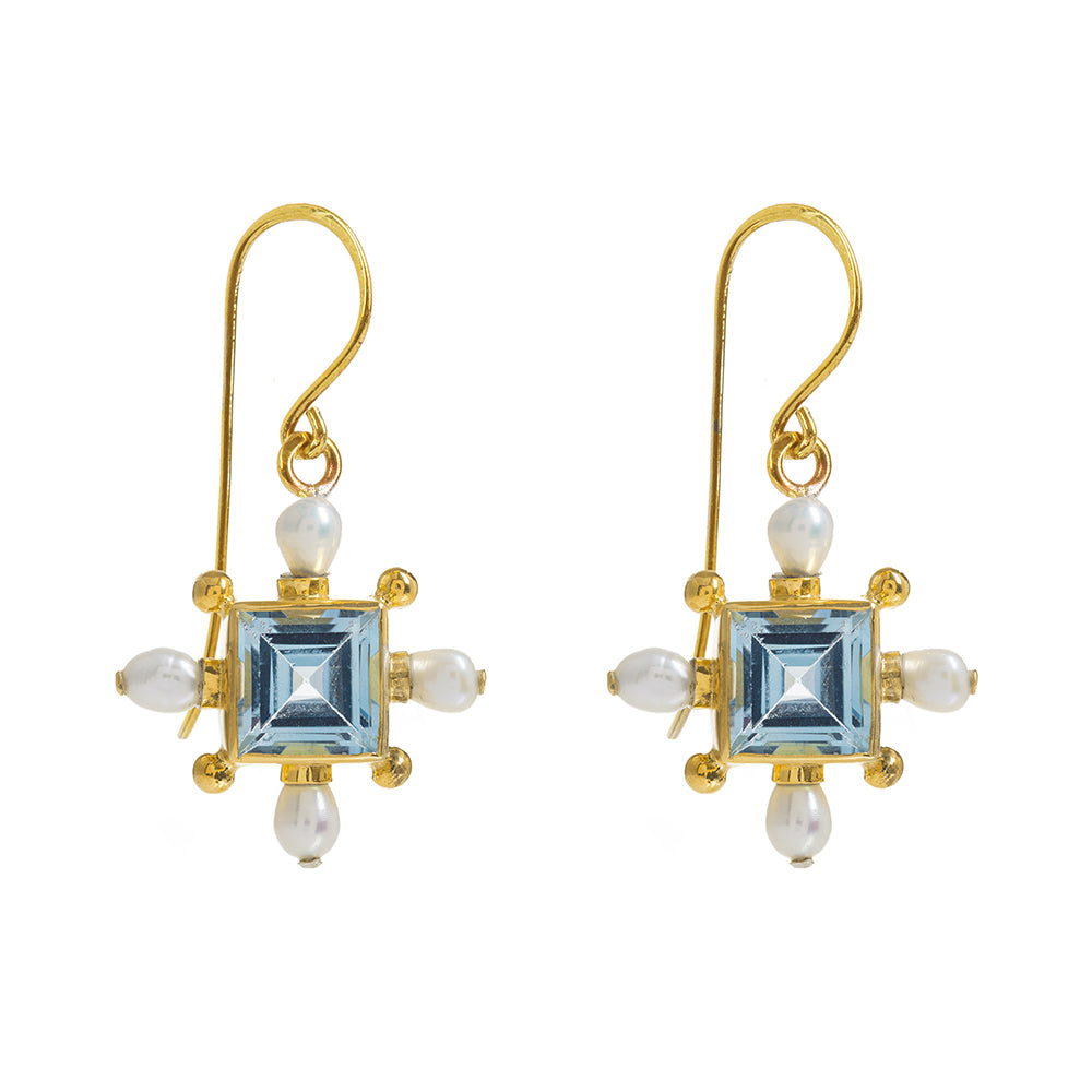 Women’s Gold / Blue Blue Topaz Cross Earrings Freya Rose