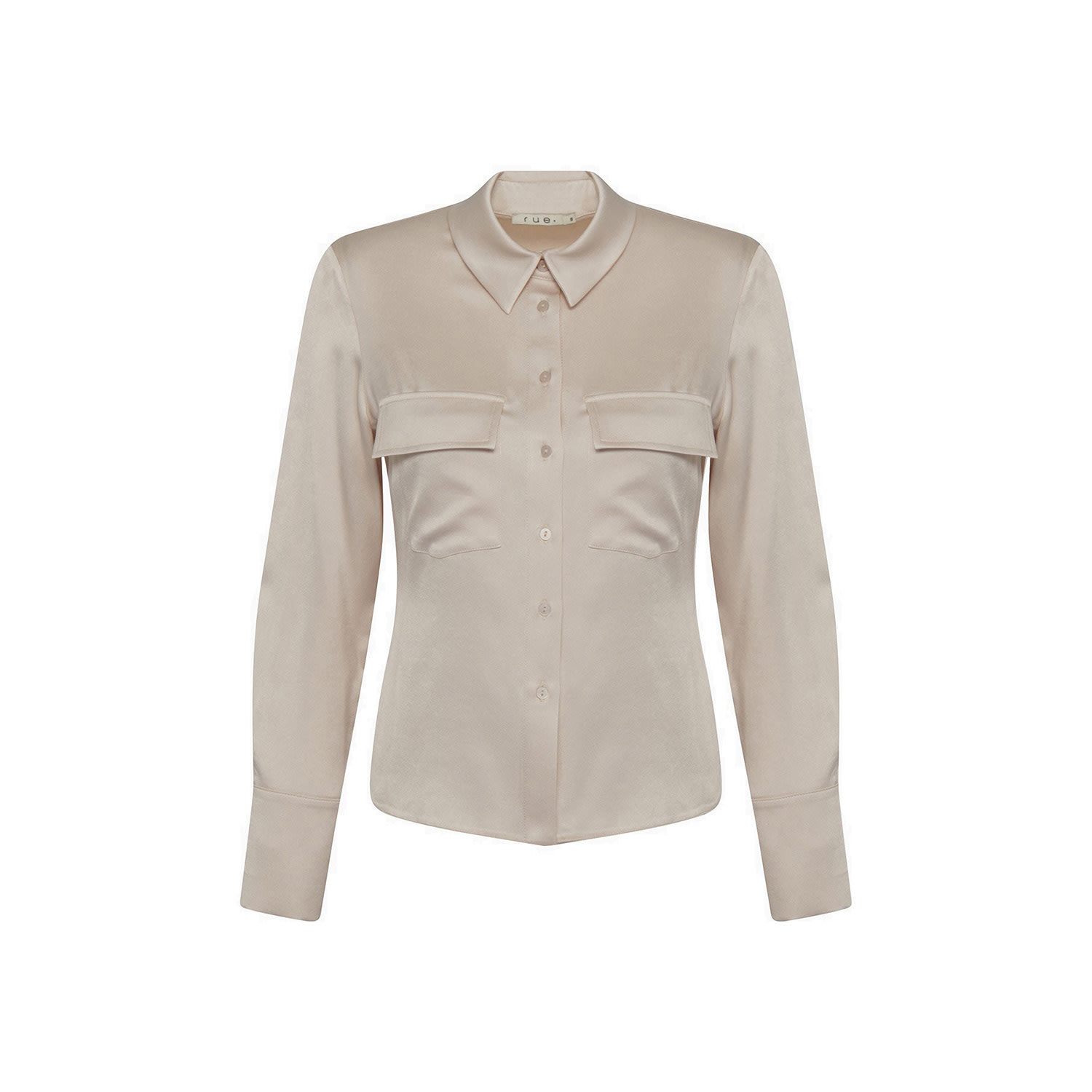 Women’s Neutrals Double Pocket Detailed Satin Beige Shirt Small Rue Les Createurs