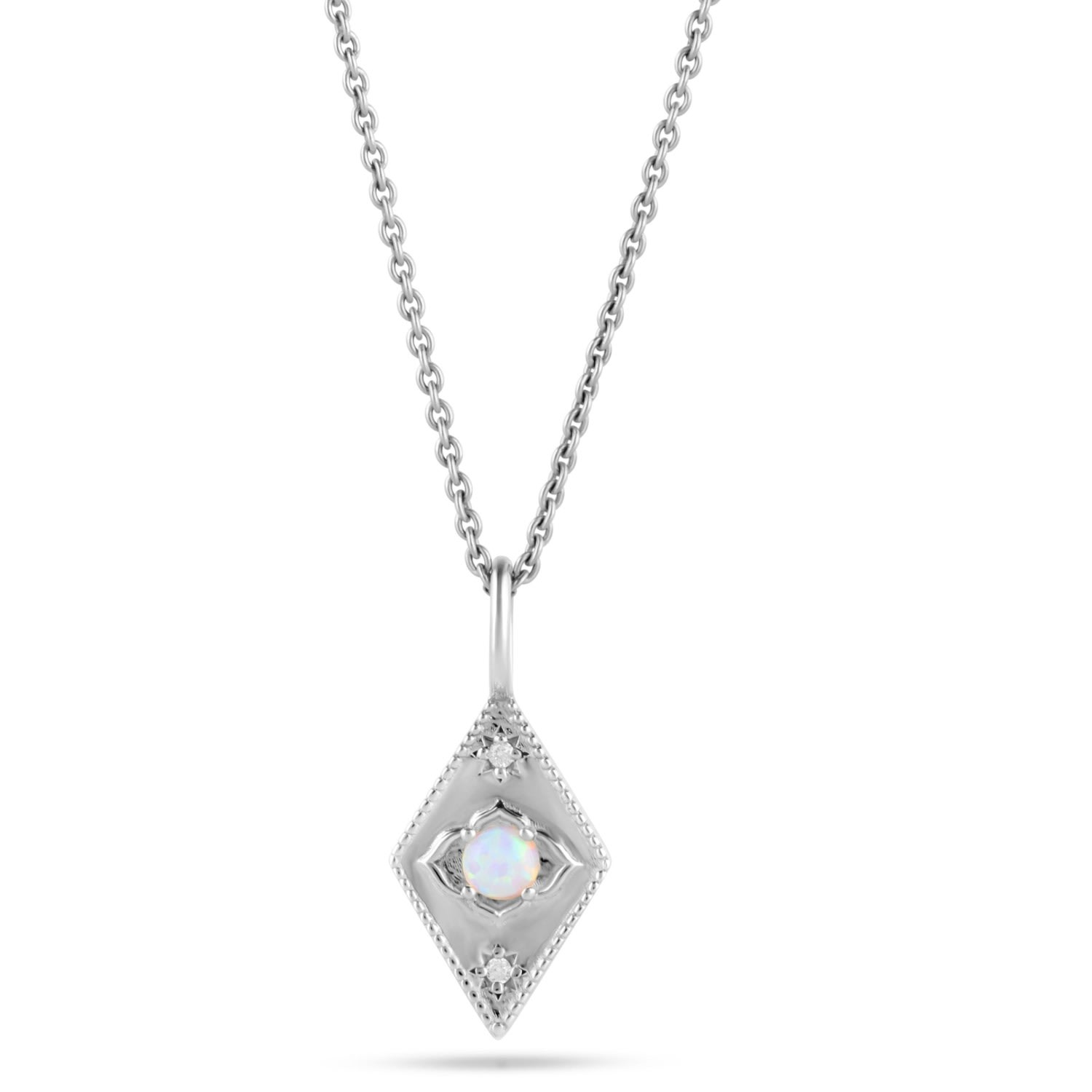 Women’s Australian Opal & White Sapphire Detail Diamond Pendant Sterling Silver Zohreh V. Jewellery