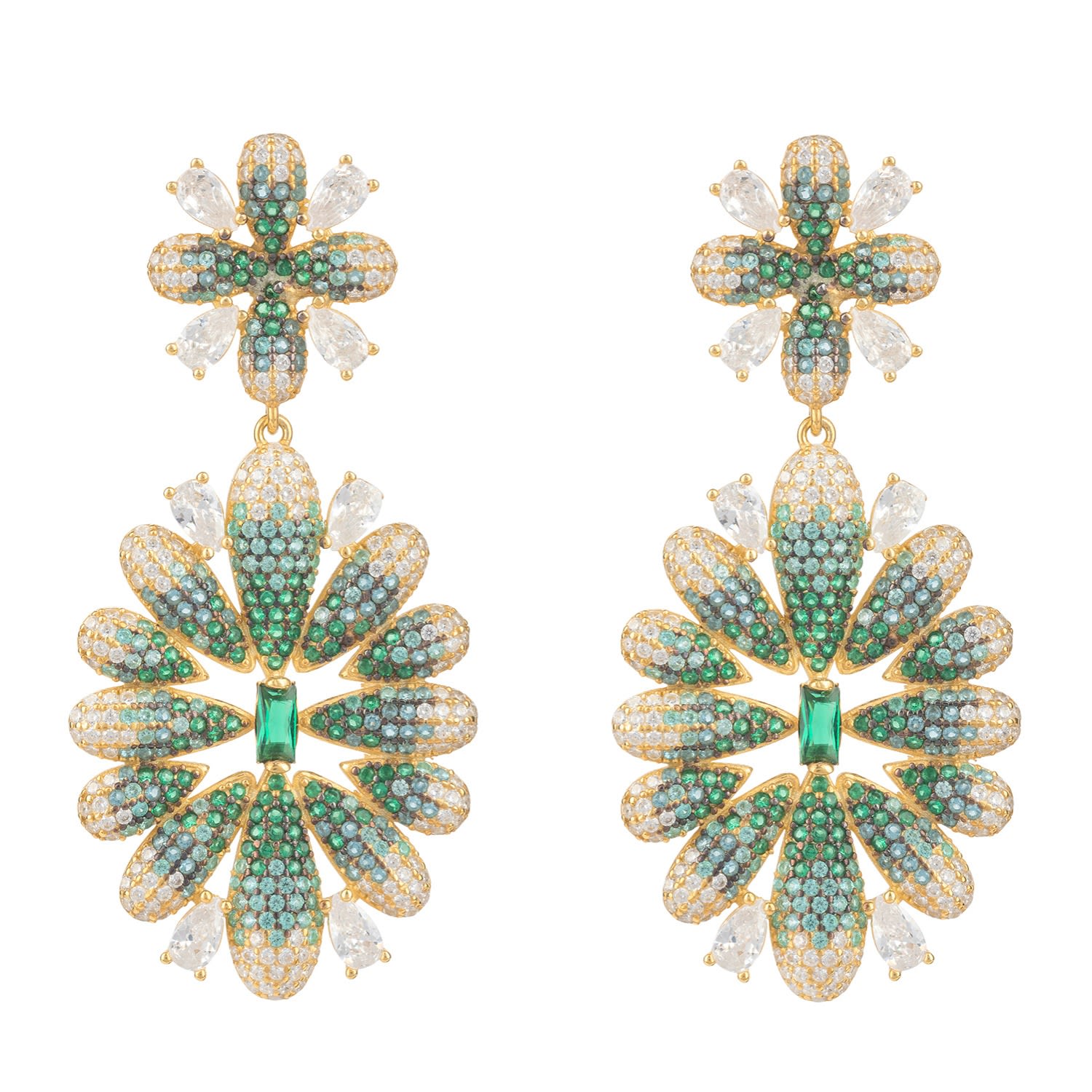 Women’s Green / Gold Babylon Flower Drop Earrings Gold Green Latelita