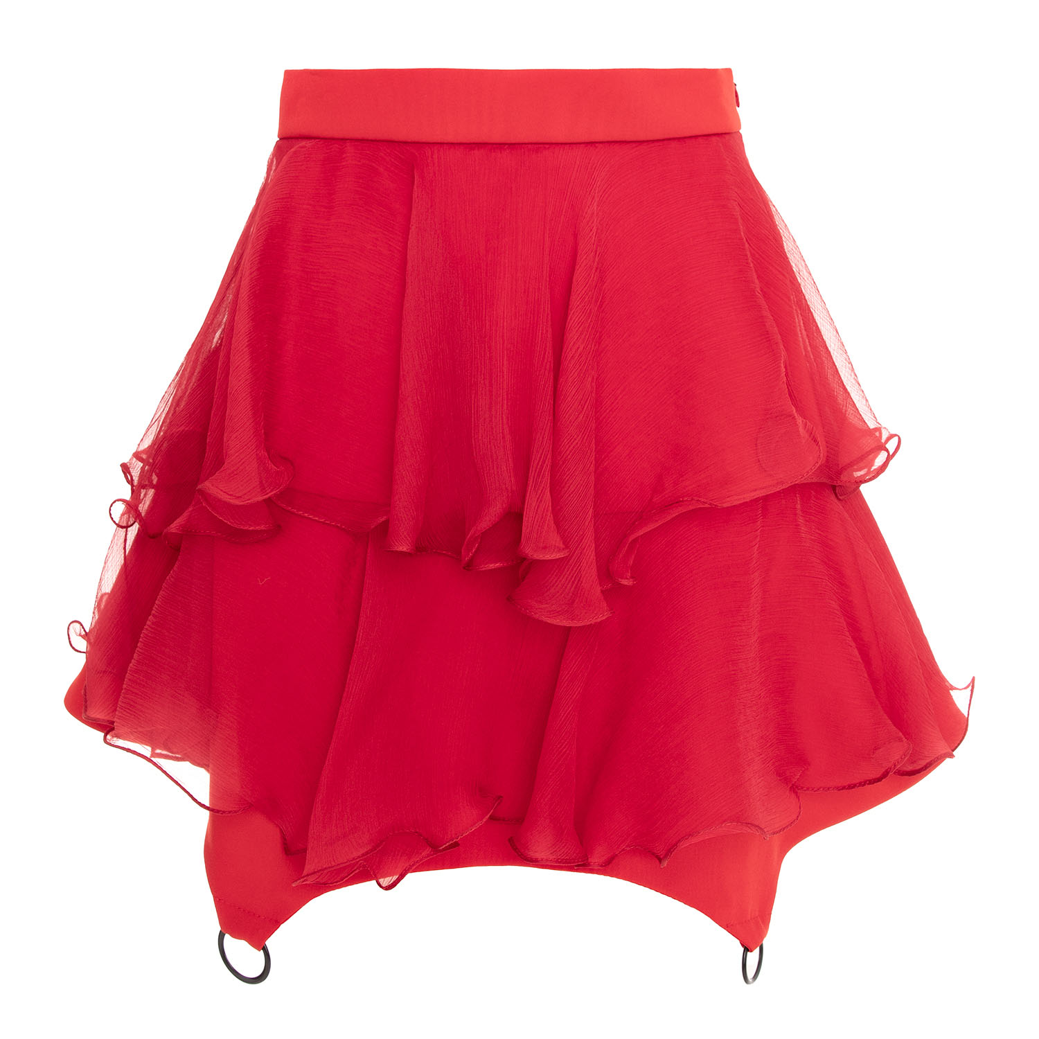 Monarh Women's Red Silk Ruffle Skirt With Rings. In Red
