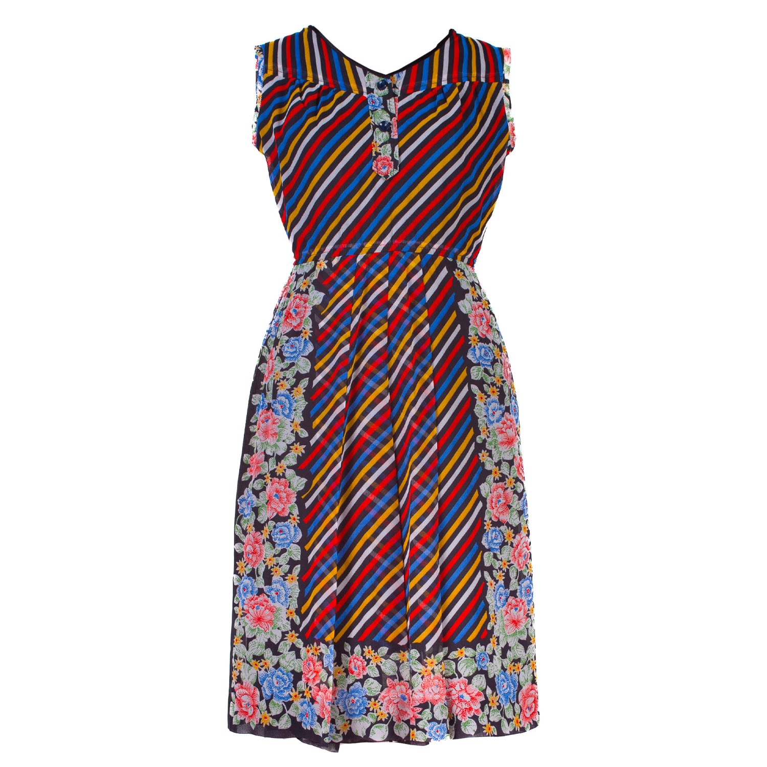 Sugar Cream Vintage Women's Black Floral Print Vintage Dress With Detailed Neckline In Black