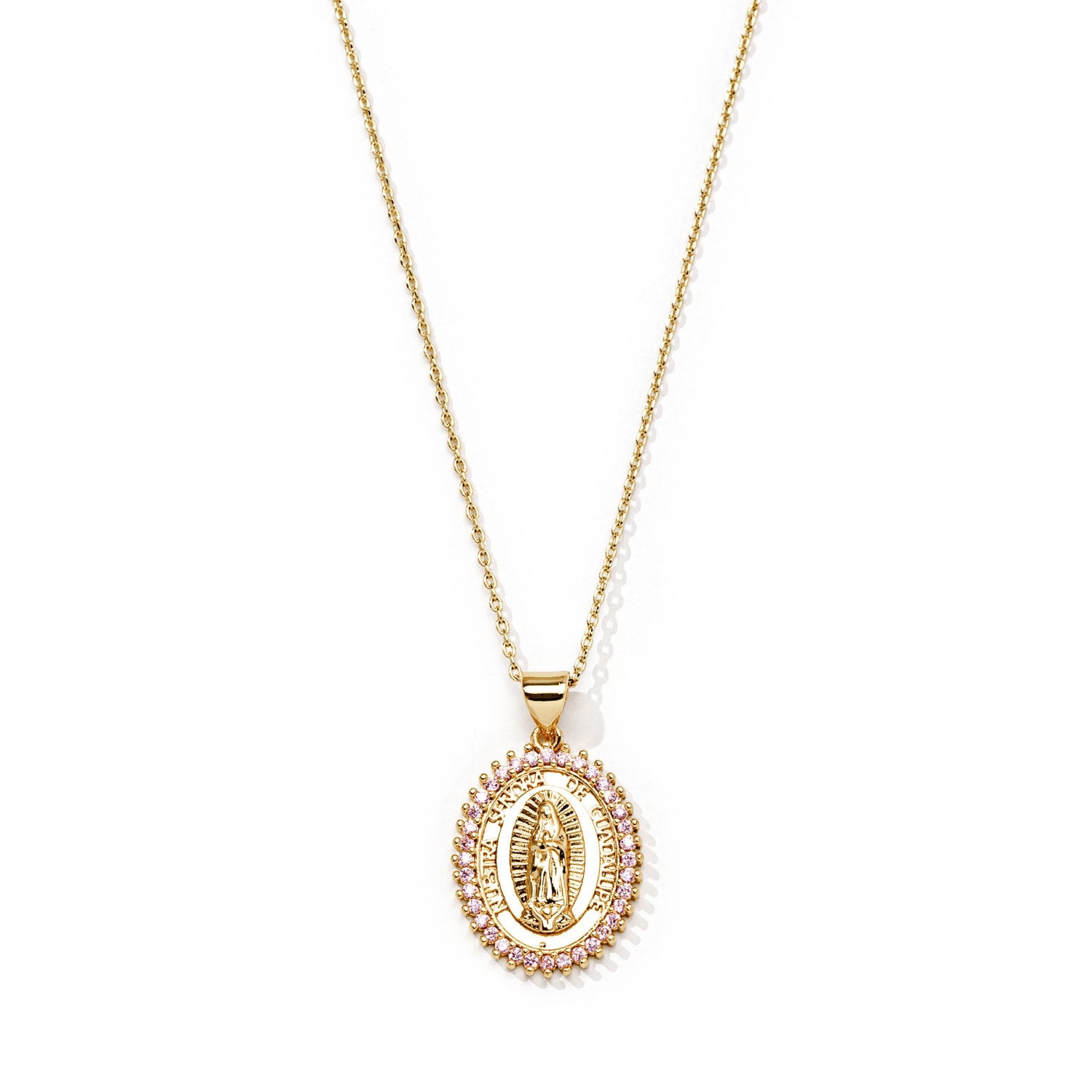 Women’s Pink Crystal Mother Mary Gold Necklace The Essential Jewels