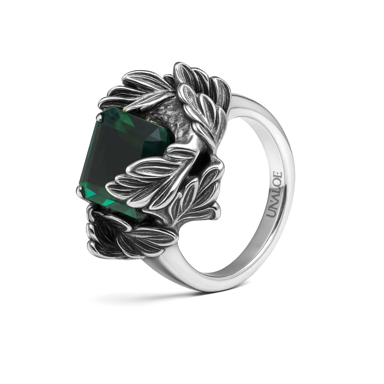 Unaloe Women's Silver / Green Ring In Sterling Silver With Green Zirconia – Coleus Quadratus -  Handm In Multi