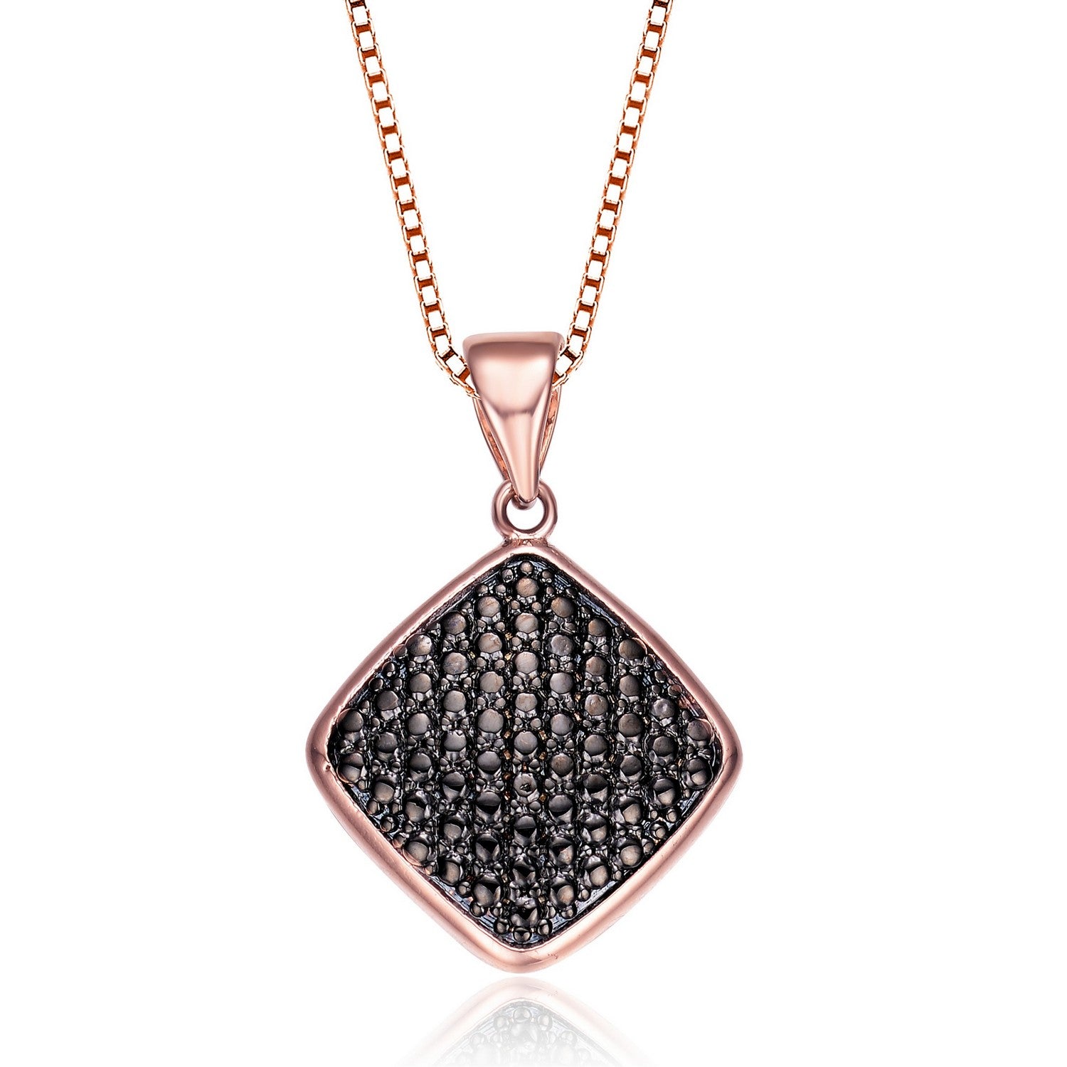 Women’s Rose Gold / Black / White Cz Black Square Pendent Genevive Jewelry