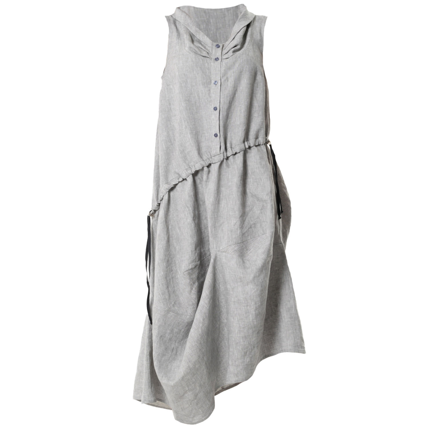 Metamorphoza Women's Grey Linen Dress With Asymmetric Hem In Grey