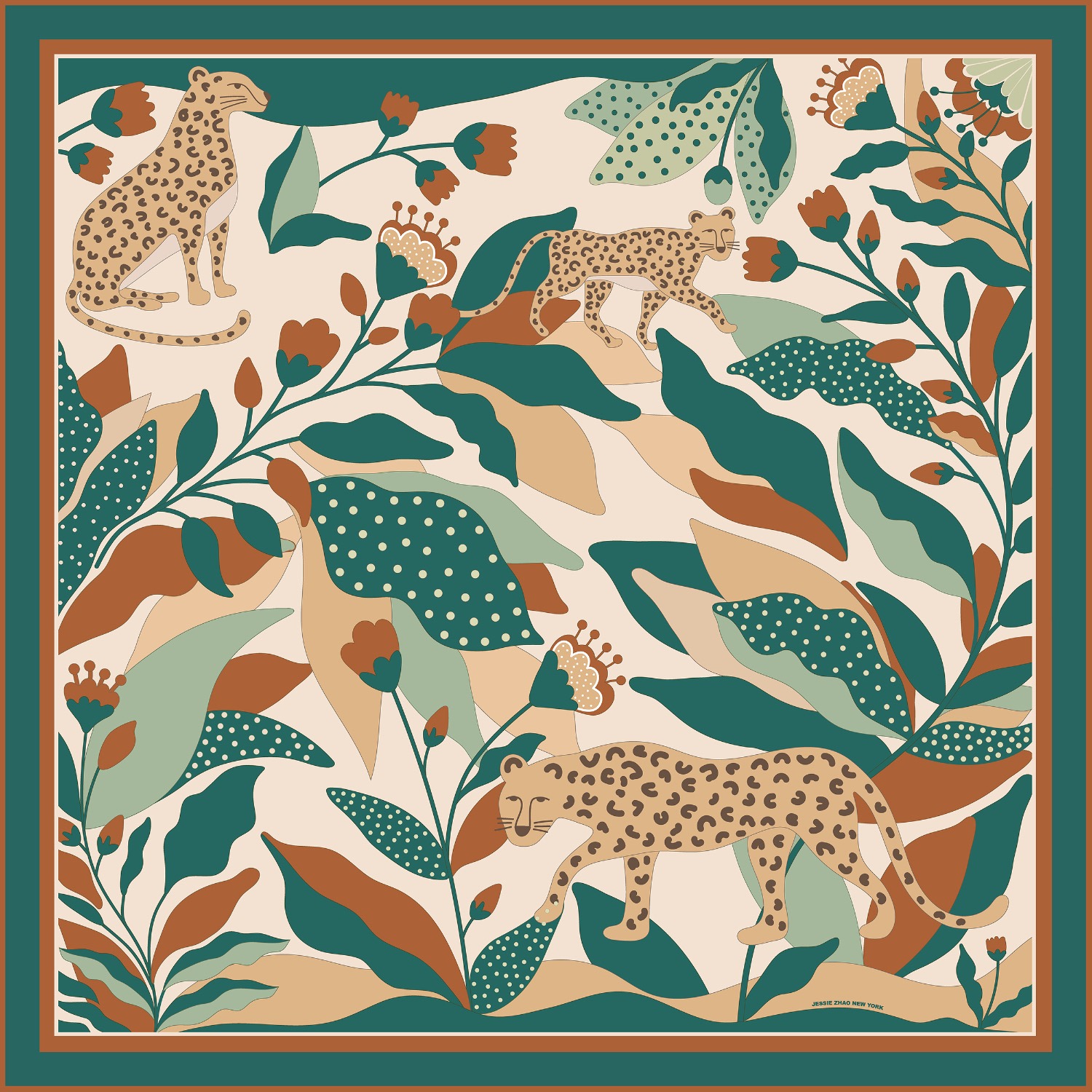 Jessie Zhao New York Double Sided Silk Scarf Of Green Wonderland In Multi