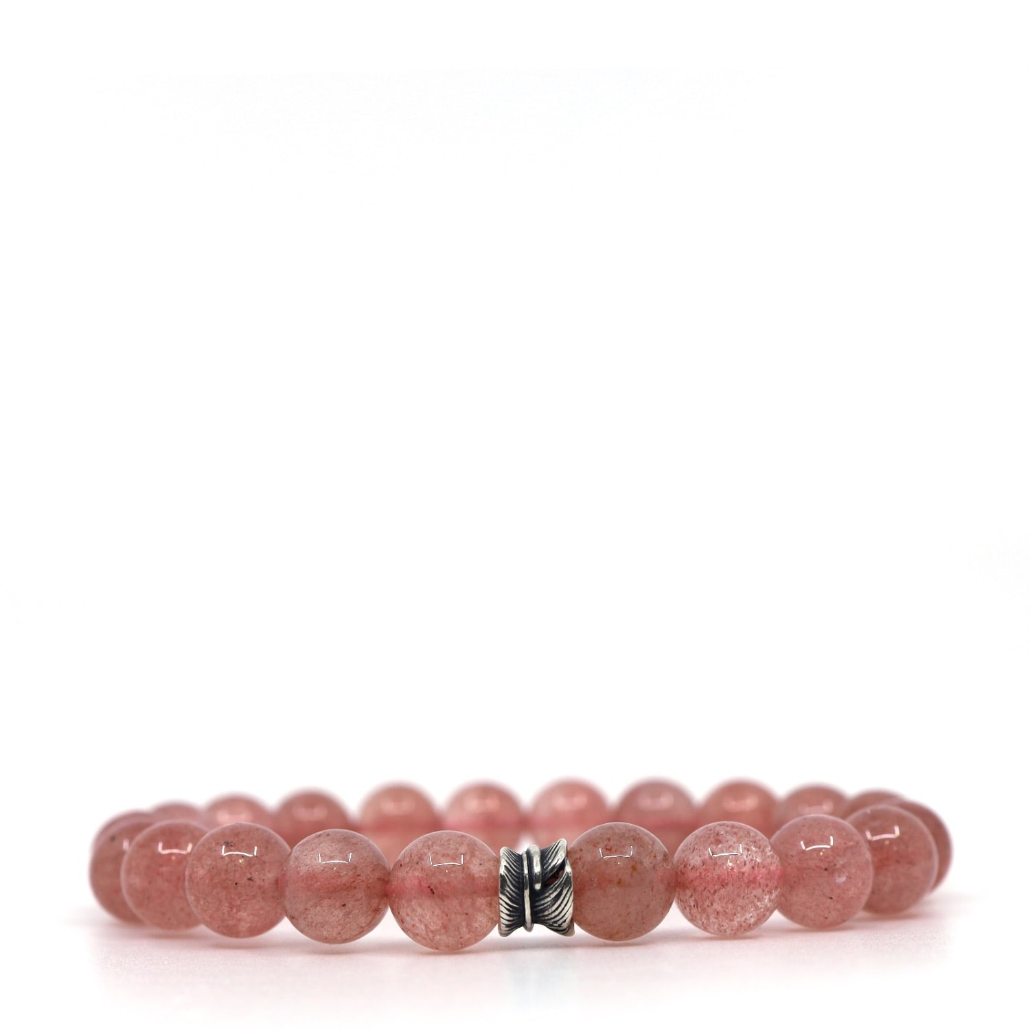 Shar Oke Men's Pink / Silver Strawberry Quartz & Sterling Silver Bracelet In Brown