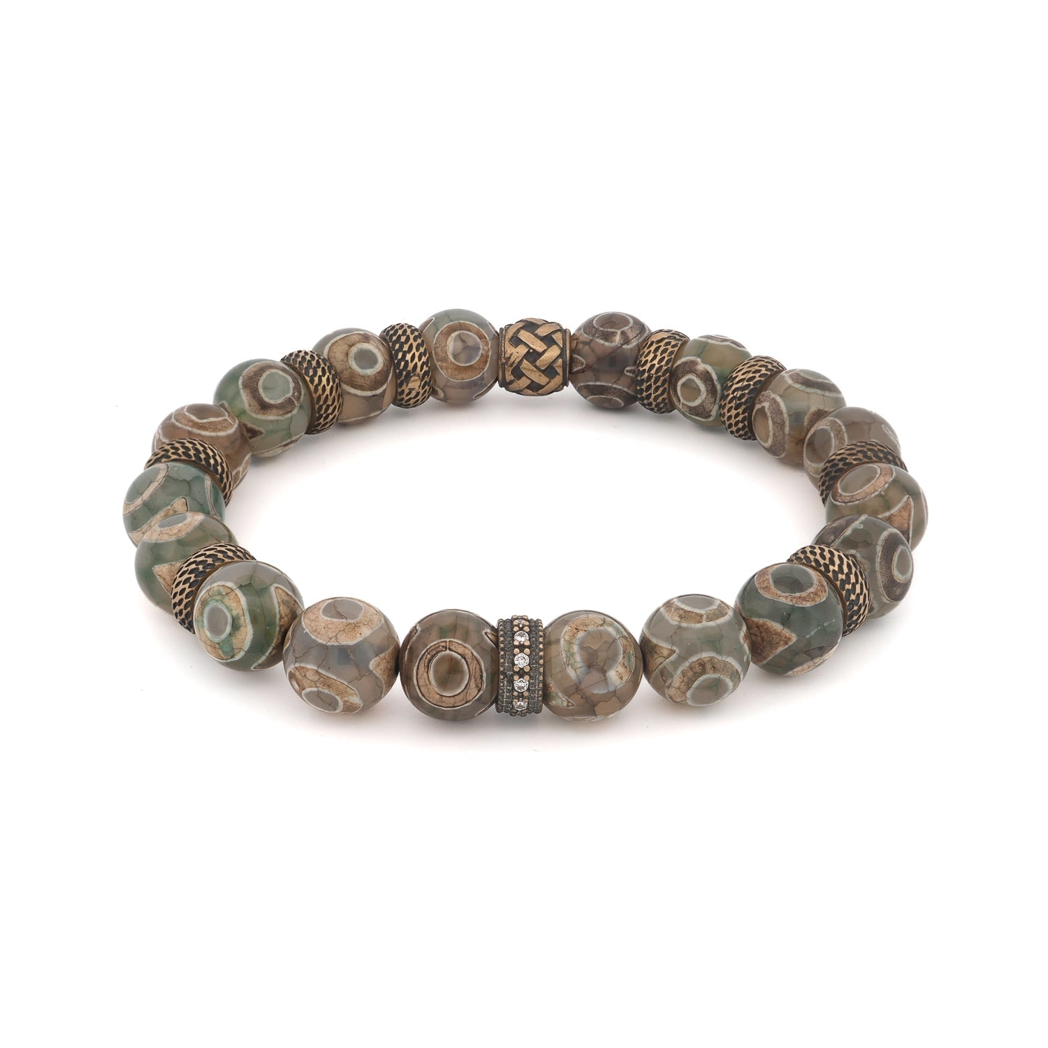 Ebru Jewelry Men's Brown / Silver Inner Power Bronze & Nepal Beaded Bracelet - Brown