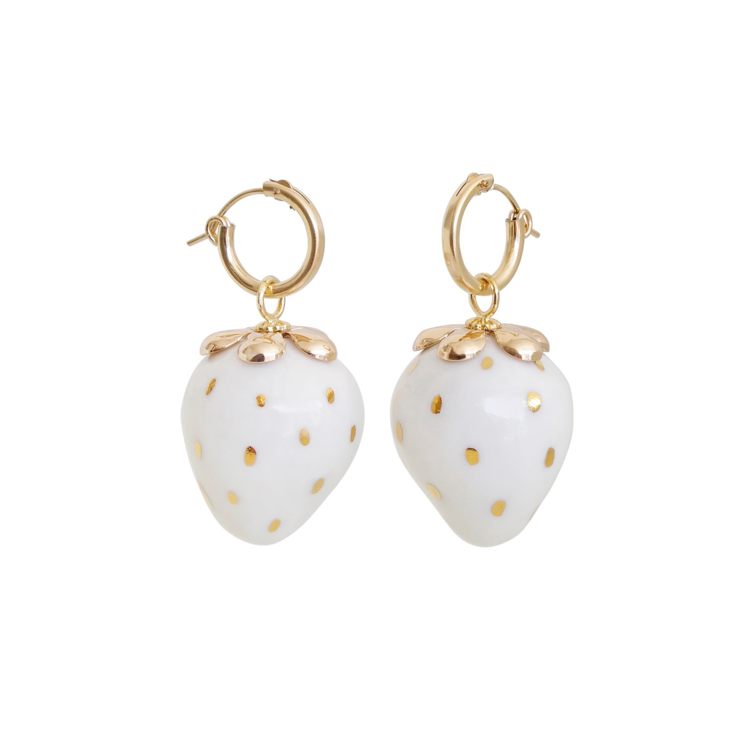 Women’s White / Gold Golden White Porcelain Strawberry Earrings Poporcelain