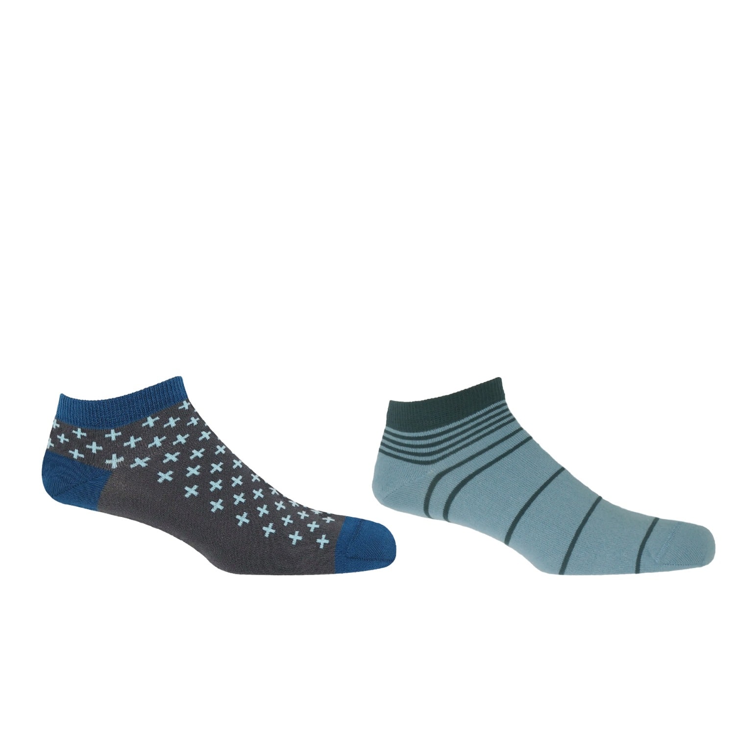 Peper Harow - Made In England Retro Stripe Blue & Crosslet Grey Men's Trainer Socks Bundle In Blue
