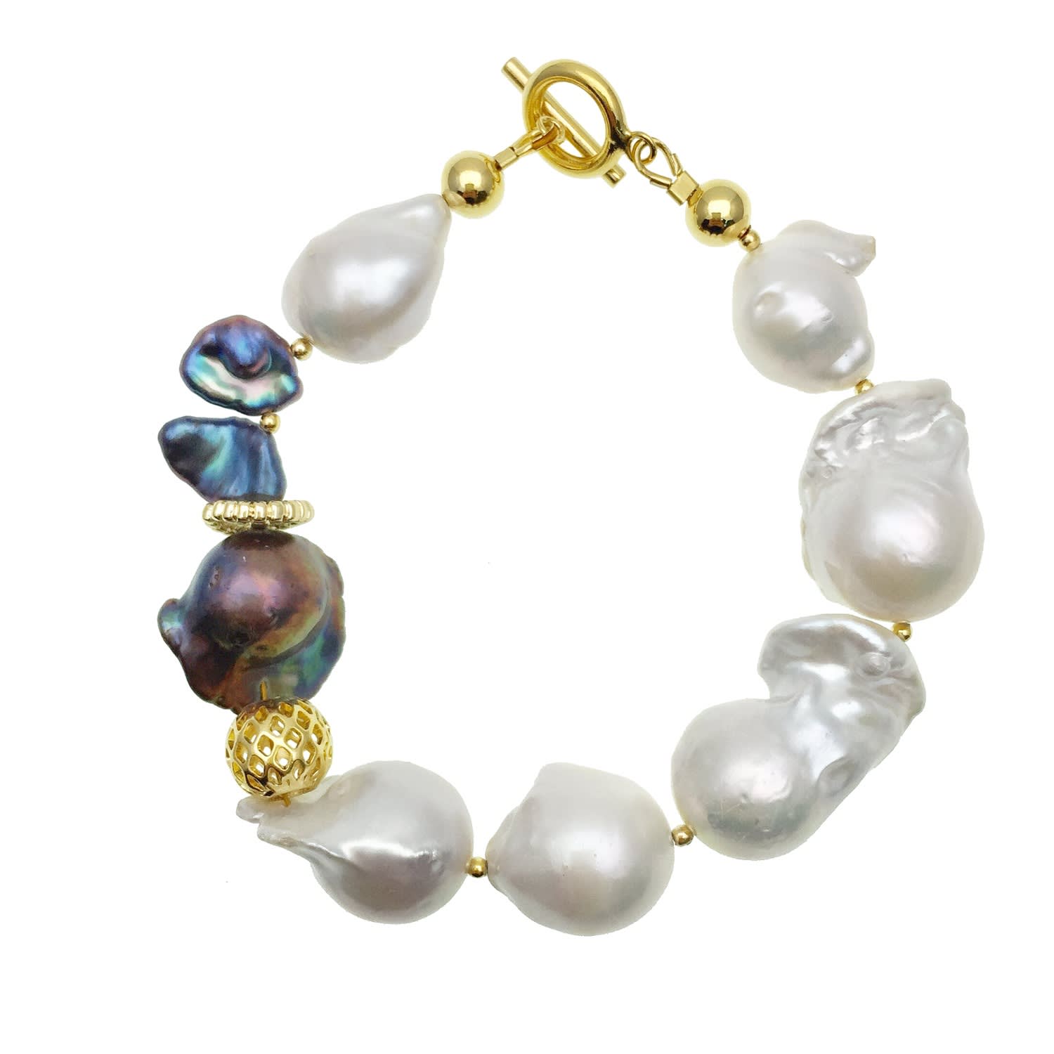 Farra Women's White & Purple Baroque Freshwater Pearls Bracelet