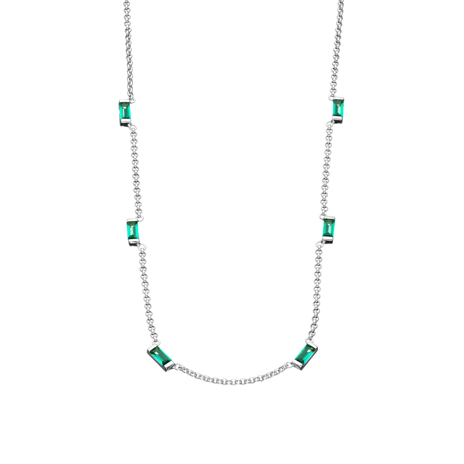 Scream Pretty Women's Silver / Green Silver Cleopatra Green Baguette Chain Necklace In Blue