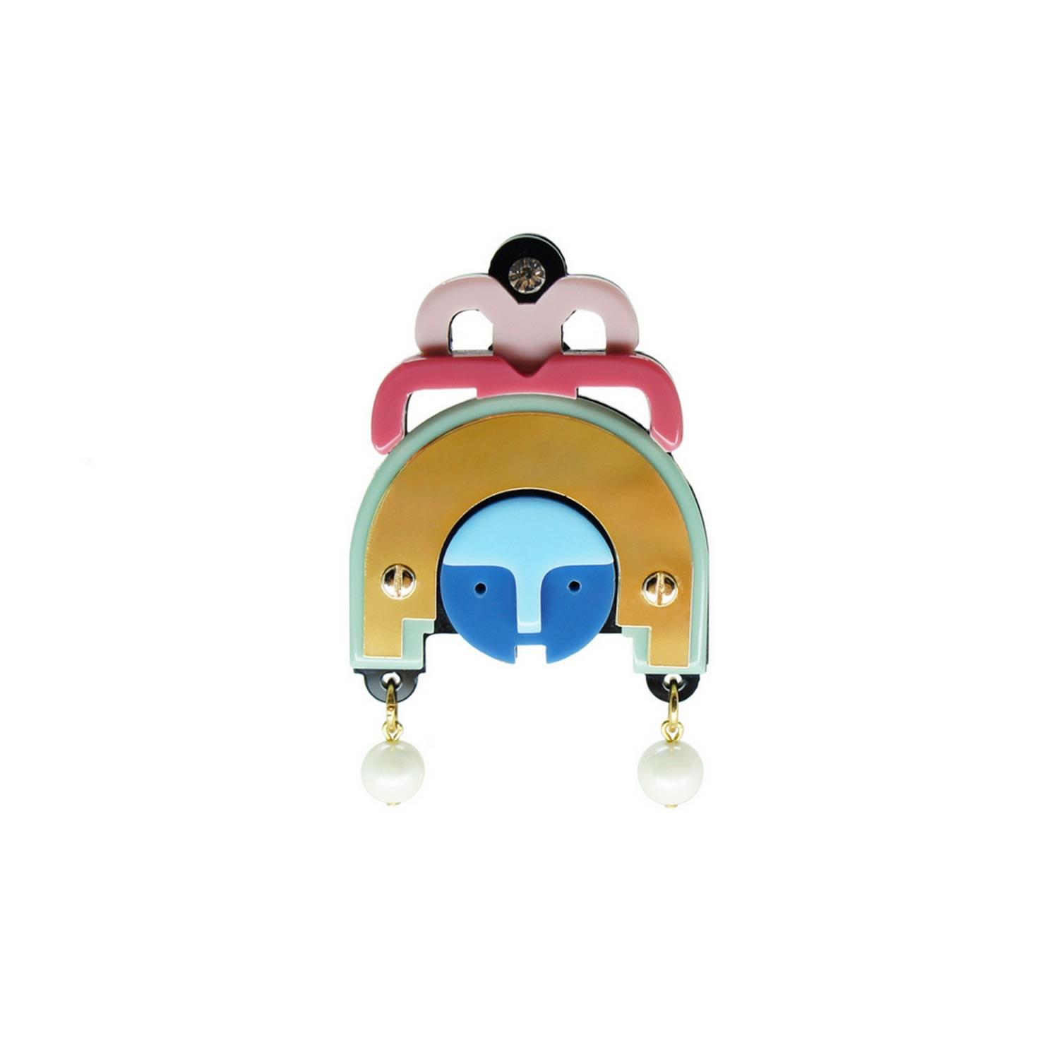 Gissa Bicalho Women's Acrylic Handmade Brooch Ixchel - Blue In Gold