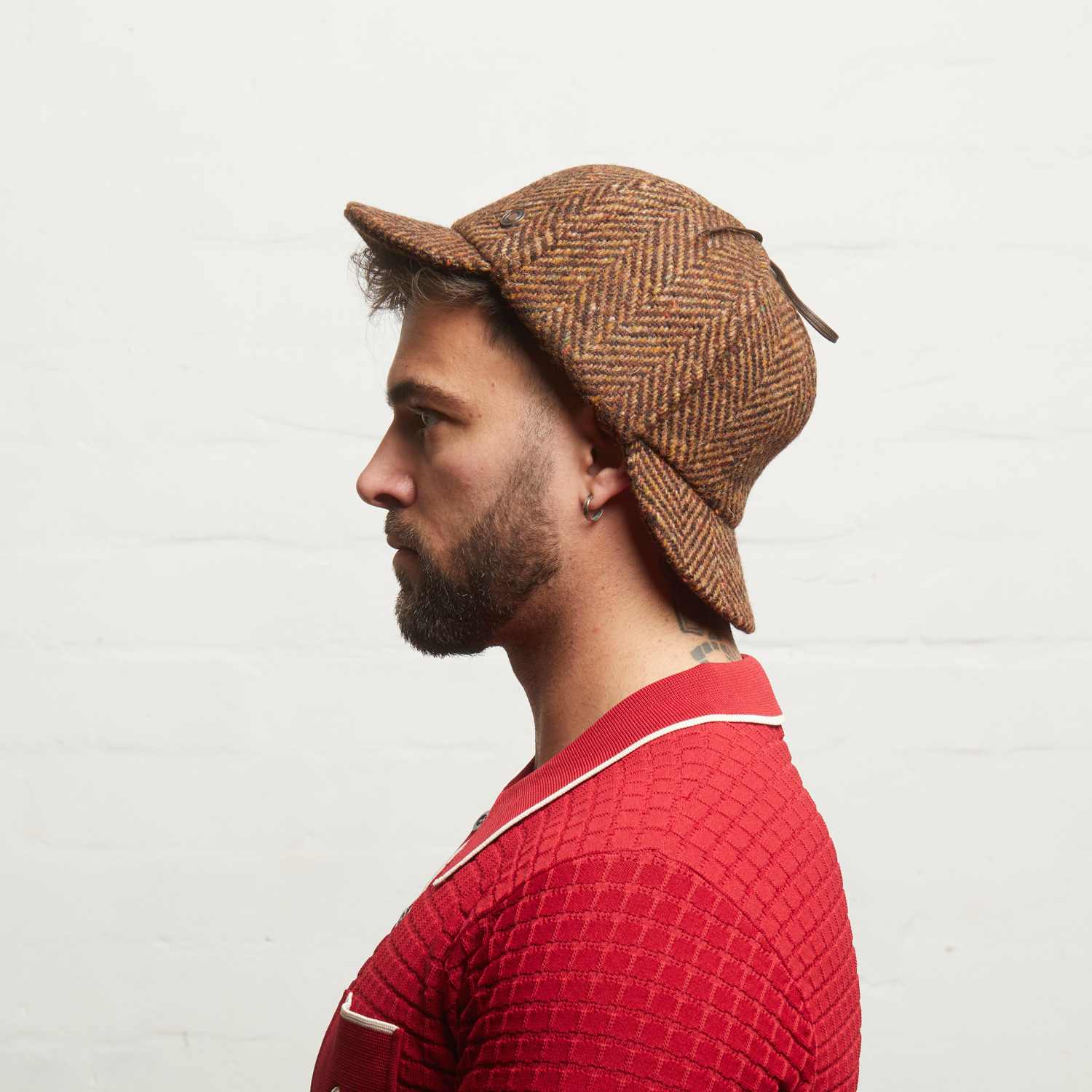 Blake Pecan Tweed Checks Italian Deerstalker Cap | Dasmarca Hats