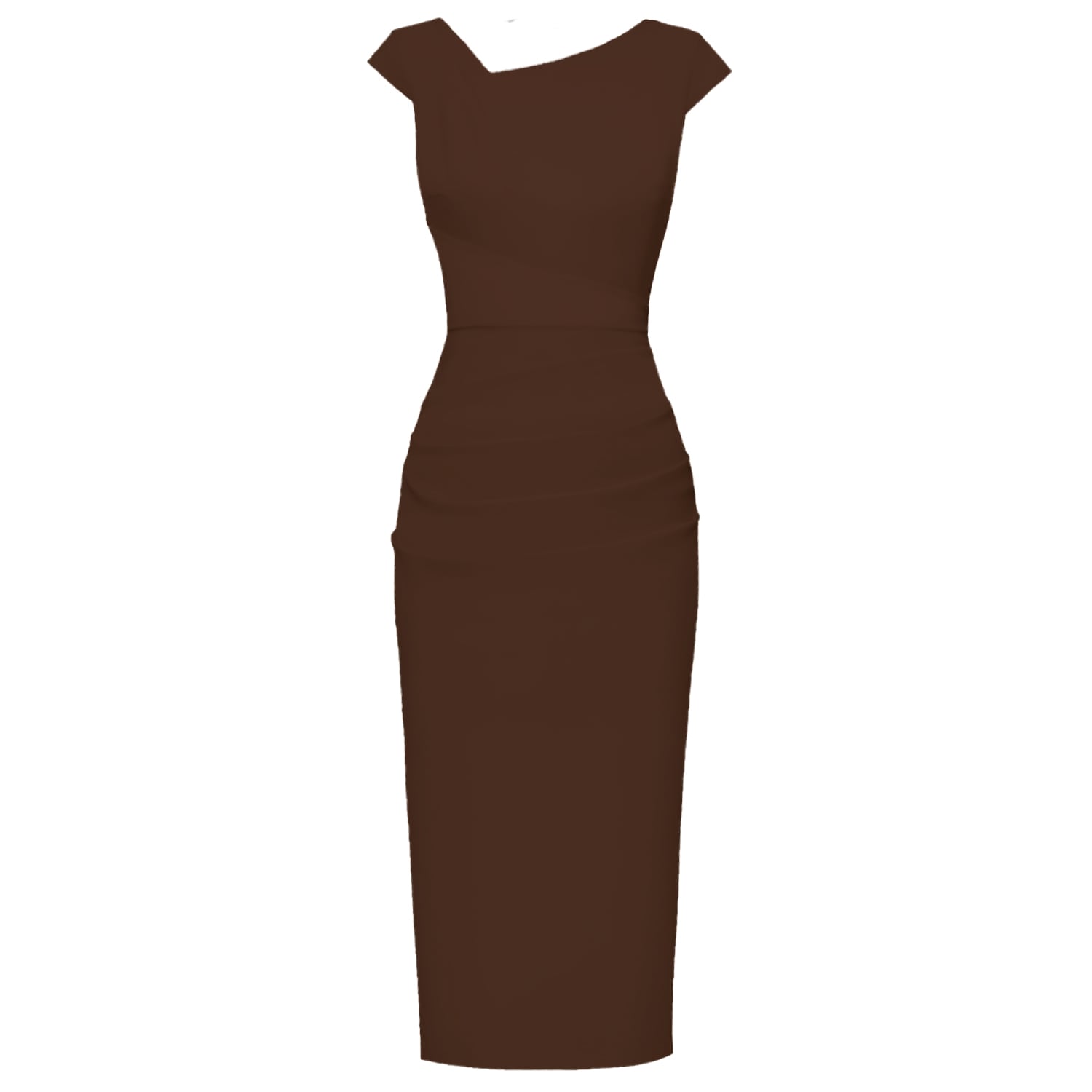 Women's Akaani Brown Bodycon Midi Office Dress With Draped Detailing | Small | Alina Cernatescu