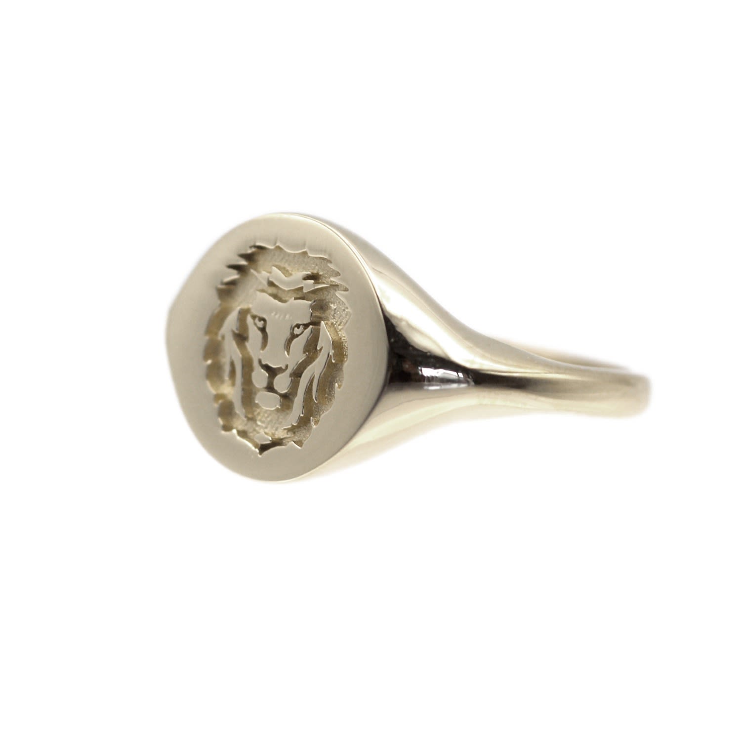 Men’s Lion Signet White Solid Gold Ring Vicstonenyc Fine Jewelry