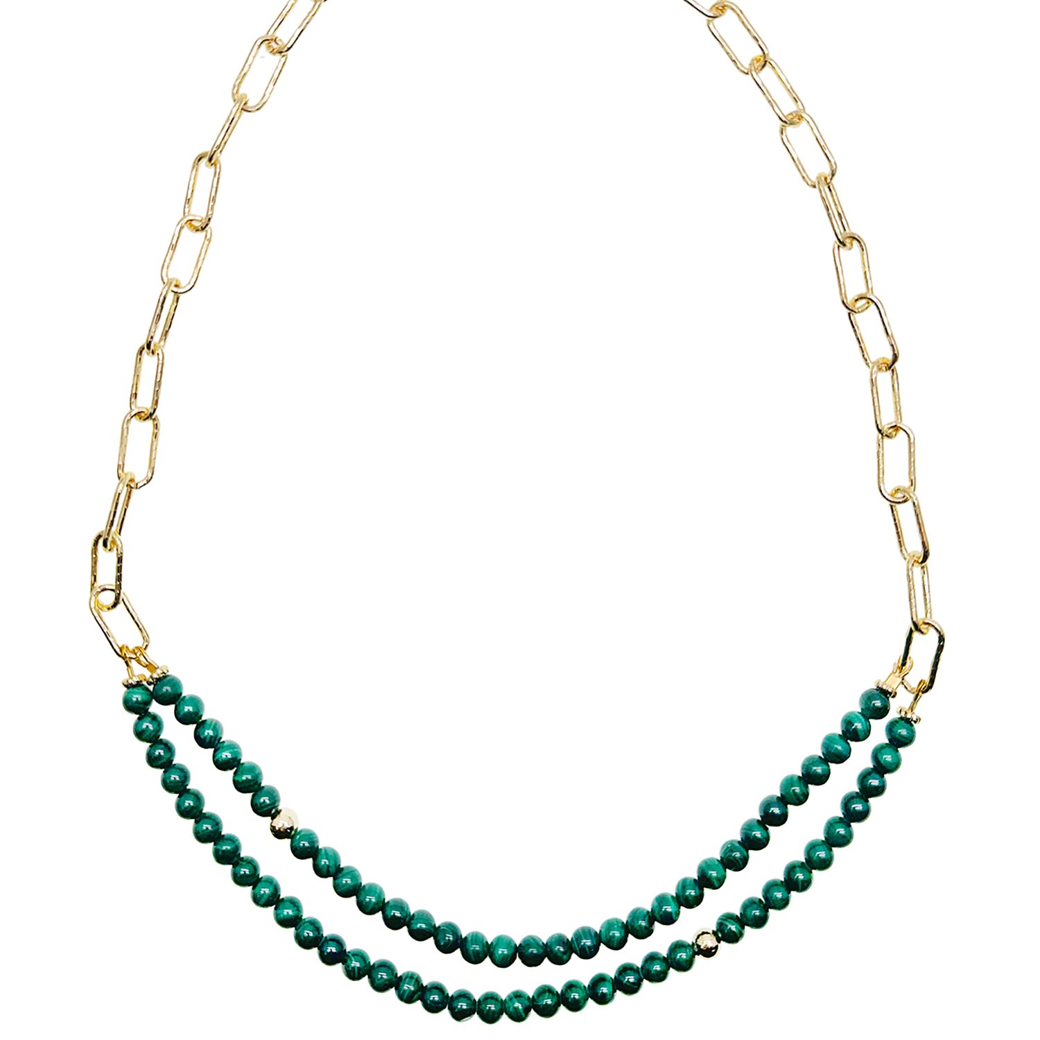 Farra Women's Gold / Green Malachite Double Layers Chain Chic Necklace In Multi