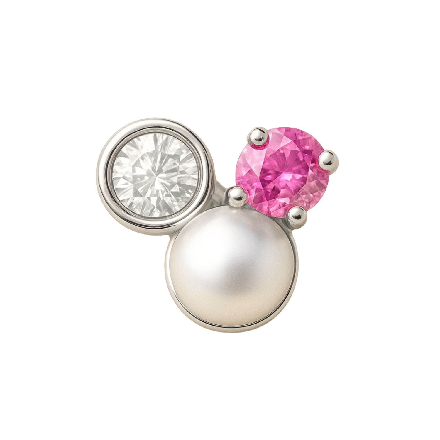 Lily Flo Jewellery Women's Entre Nous Pink Sapphire Diamond Pearl Silver Stud In Pink