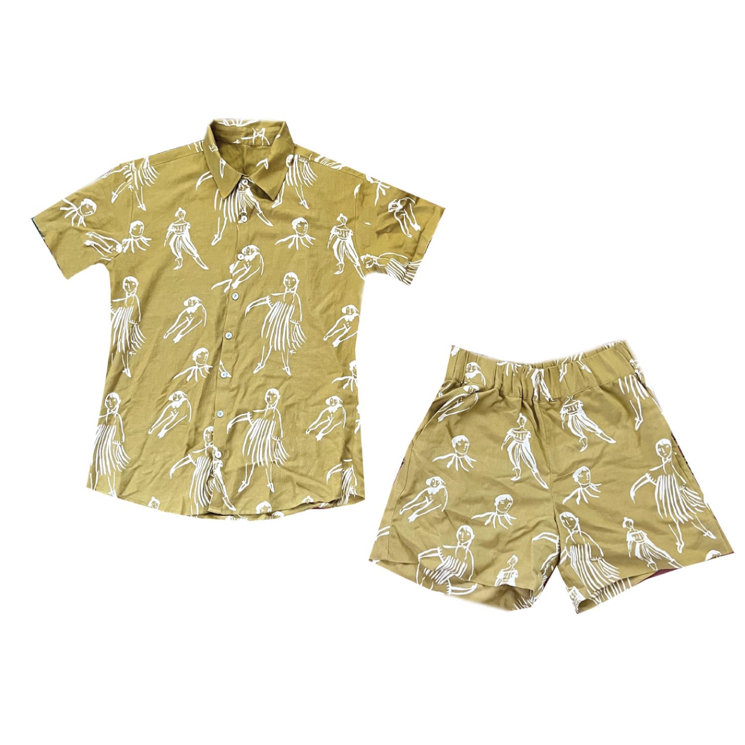 Gold Porto Two Piece Shorts & Button Up Set,Willow Print, Romper, Play Set Medium My Little Belleville