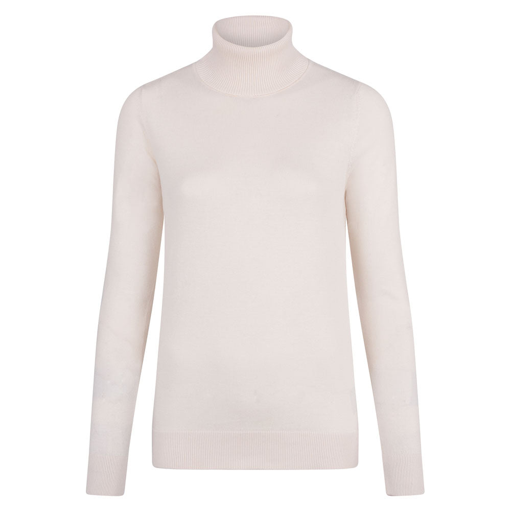 Neutrals Women’s Terri Ultra-Fine Cotton Roll Neck Long Sleeve Jumper - Ecru Medium Paul James Knitwear