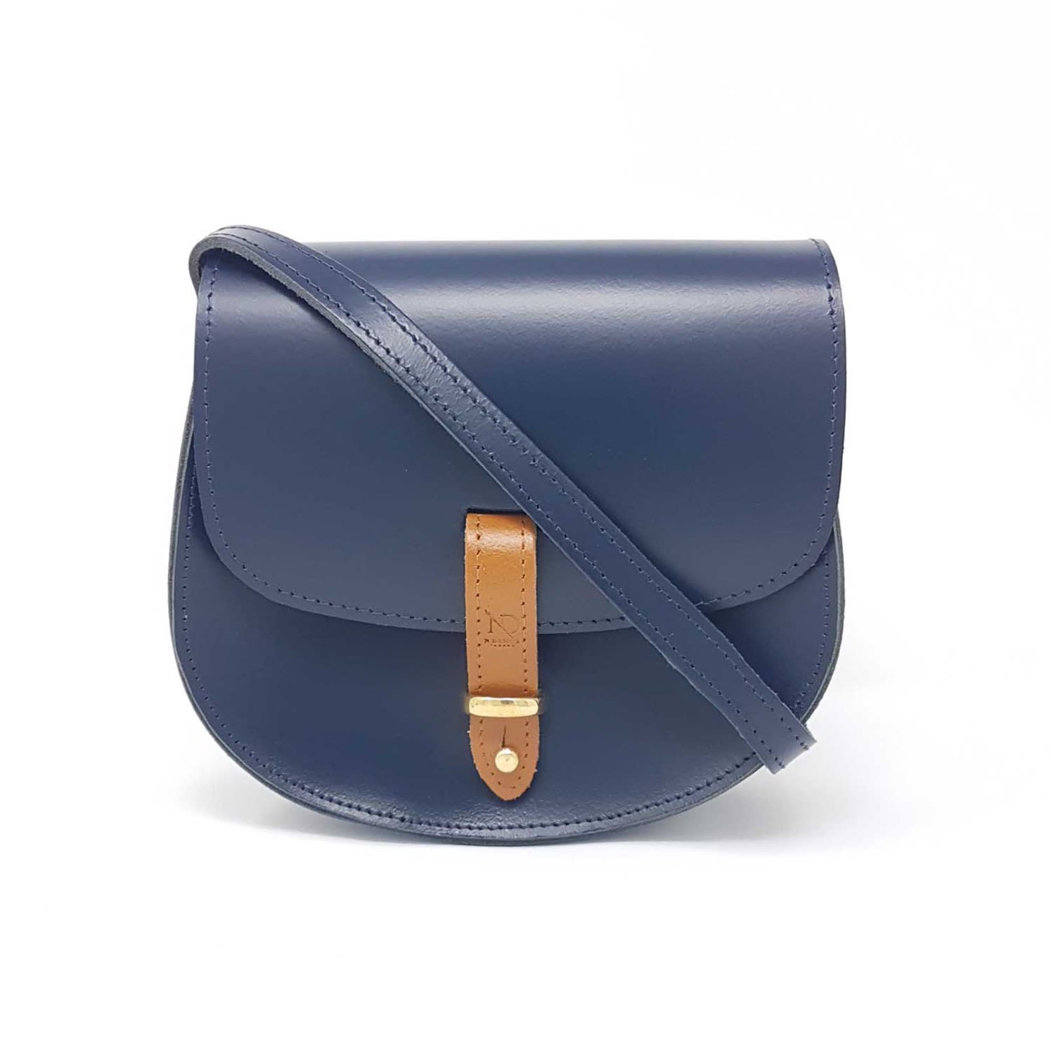 small navy leather handbag