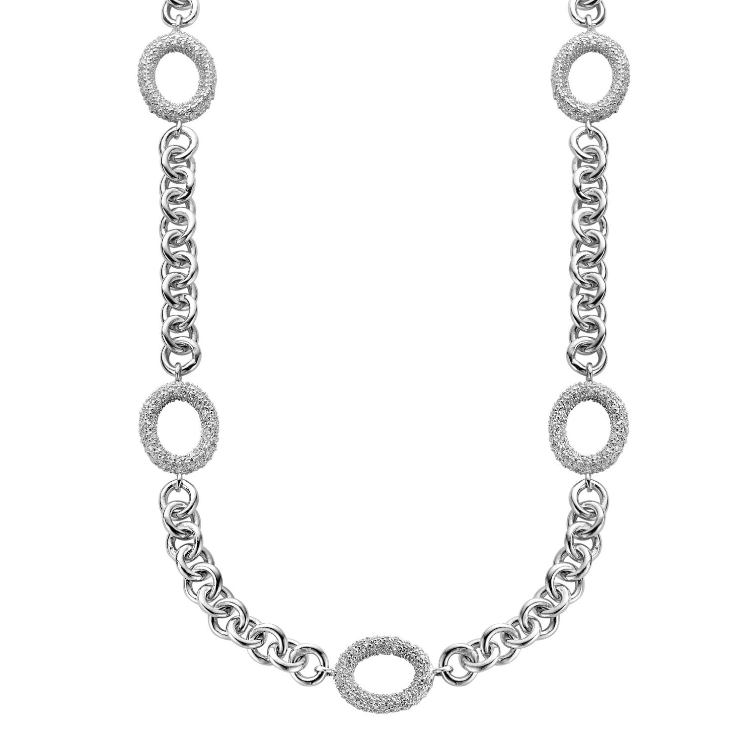 Women’s White / Silver Pompidou Chunky Oval Cz Chain Necklace Genevive Jewelry