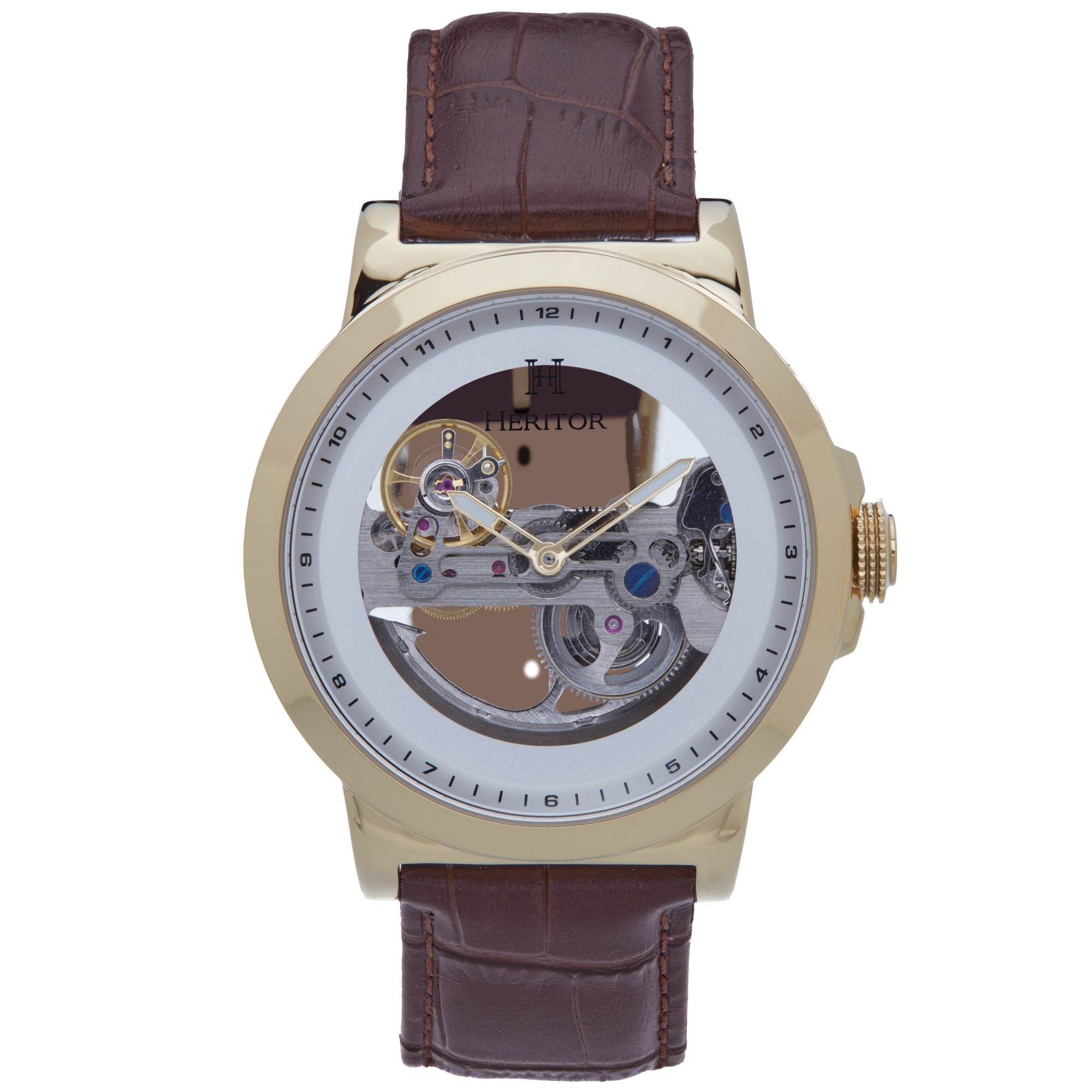 Men’s Xander Leather-Band Skeleton Watch - Gold One Size Heritor Automatic