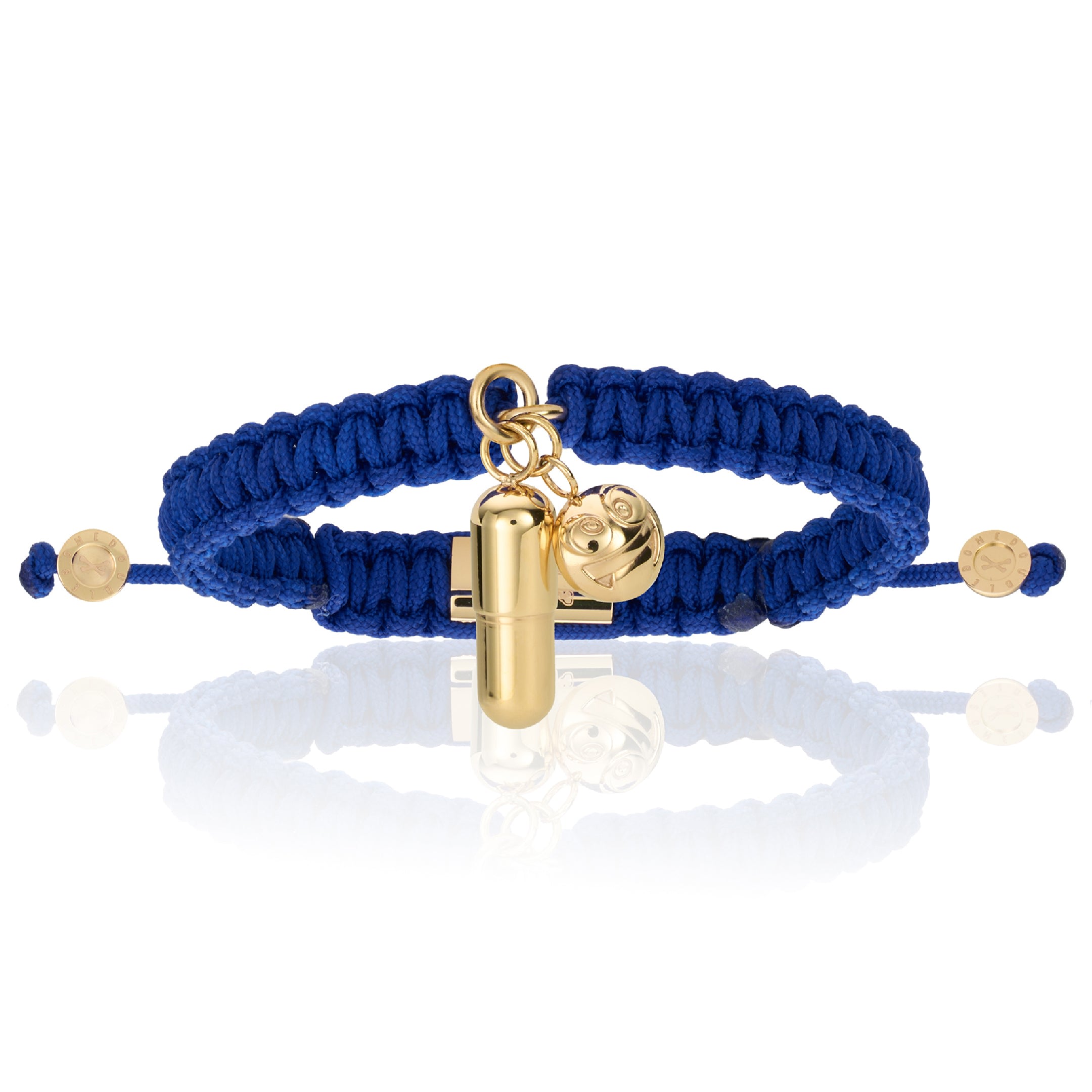 Men’s Yellow Gold Pill Emoji With Navy Blue Polyester Bracelet Unisex Double Bone Bracelets