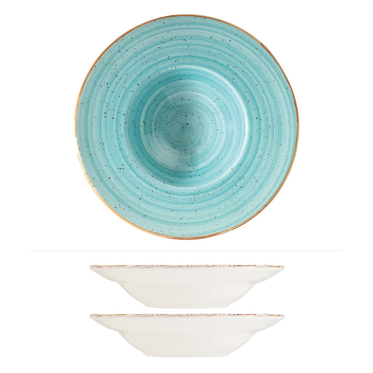 Turgla Home Aqua Round Blue Porcelain Salad Entree,  Pasta Bowl Set Of Two
