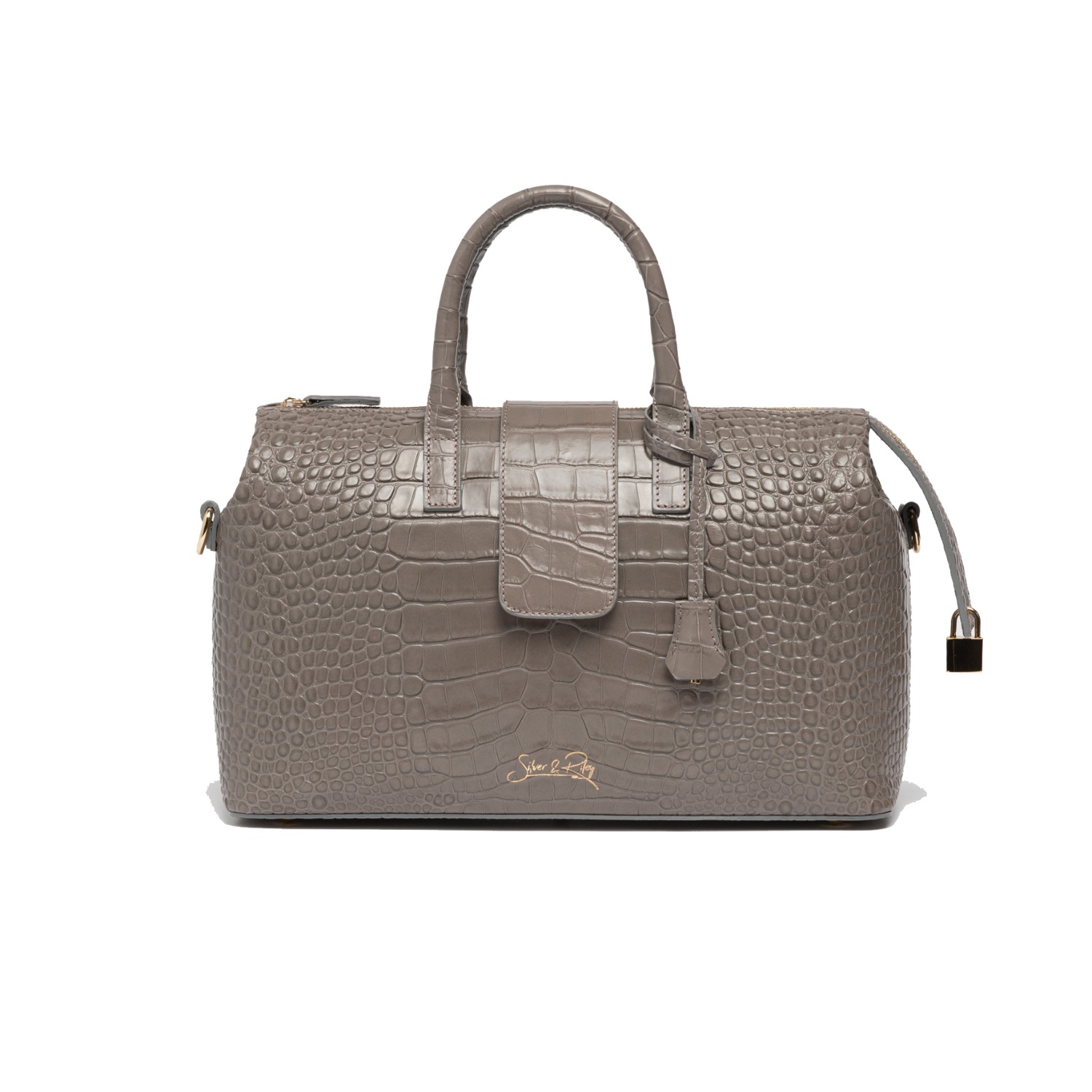 Convertible Executive Leather Bag in Crocodile Print Orange Crush