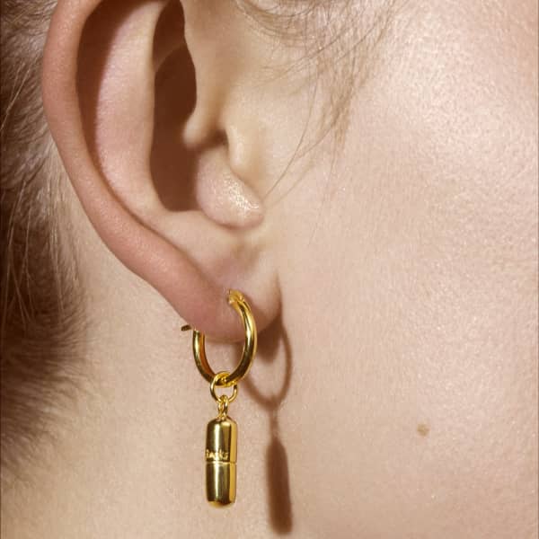 True Rocks 18kt Gold-plated Mini Pill Charm On Gold Hoop In Gold