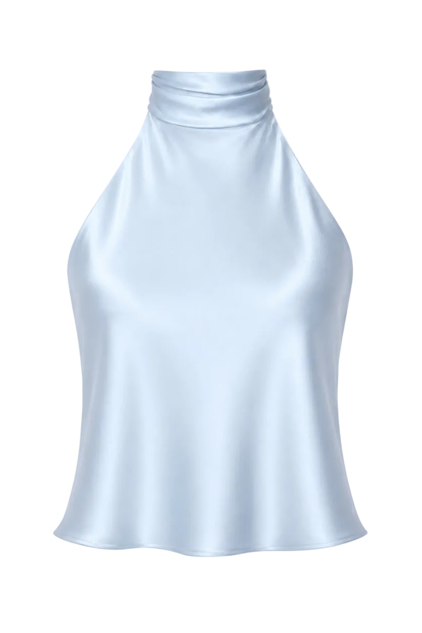 Women's Blue Sky Halter-Neck Silk Top | Large | Lily Rou