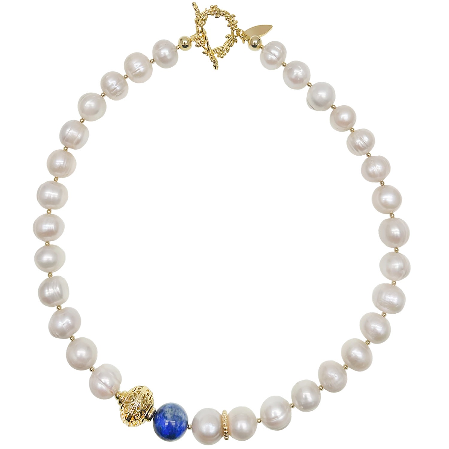 Women’s Blue / White Freshwater Pearls With Lapis Necklace Farra