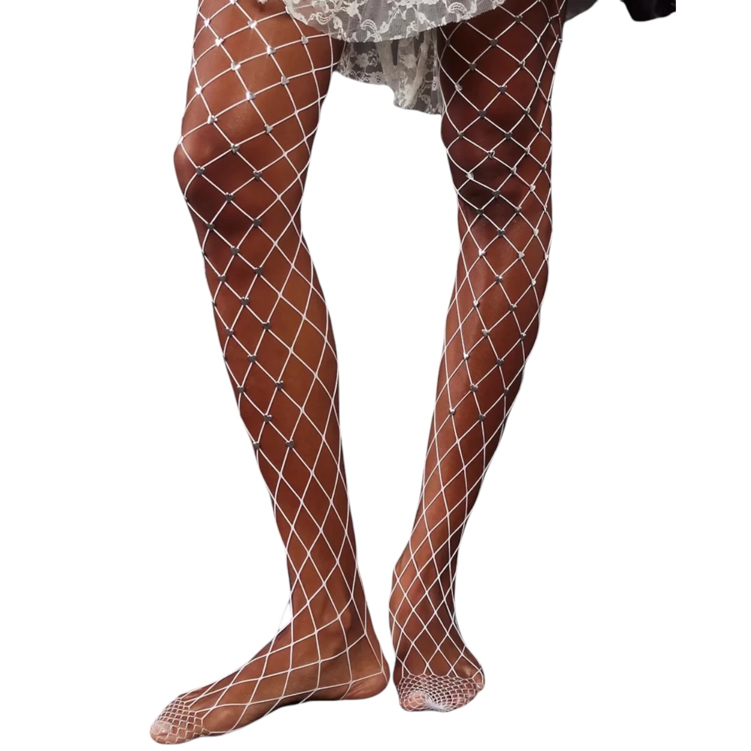 High Heel Jungle By Kathryn Eisman Women's Sweet Heart Fishnet Tights -white In White