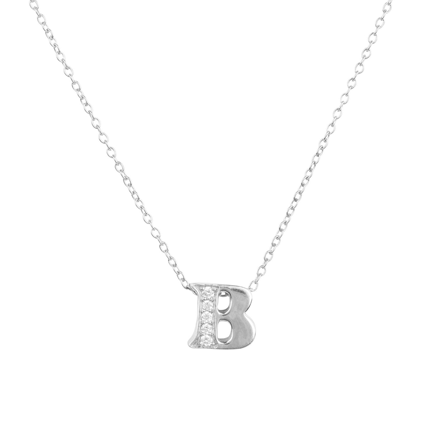 Women’s Diamond Initial Letter Pendant Necklace Silver B Latelita