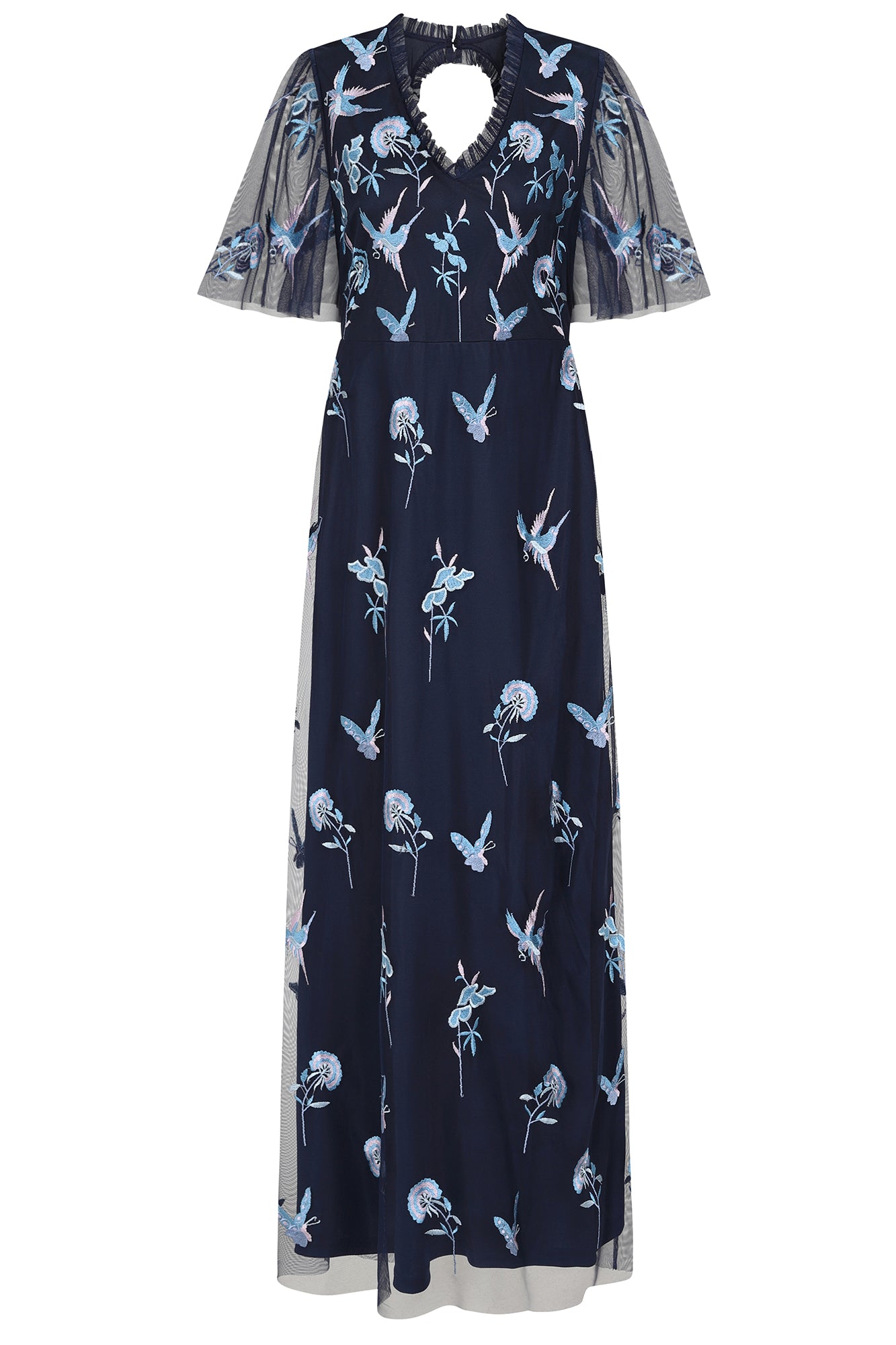 women's blue einin embroidered maxi dress - navy extra small frock and frill