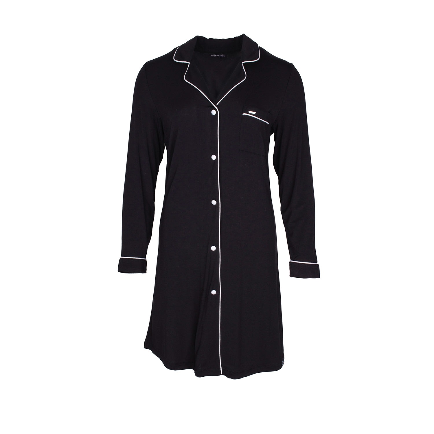 Pretty You Bamboo Long Sleeved Womens Classic Nightshirt In Black In Black