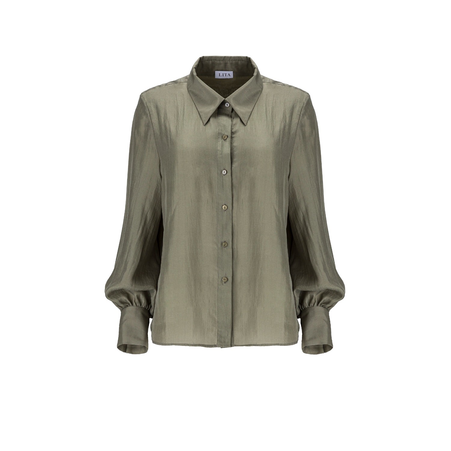 Lita Couture Women's Green Button-up Silk Shirt