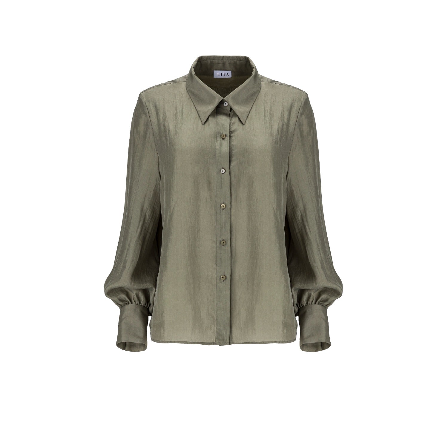 Lita Couture Green Button-up Silk Shirt In Green