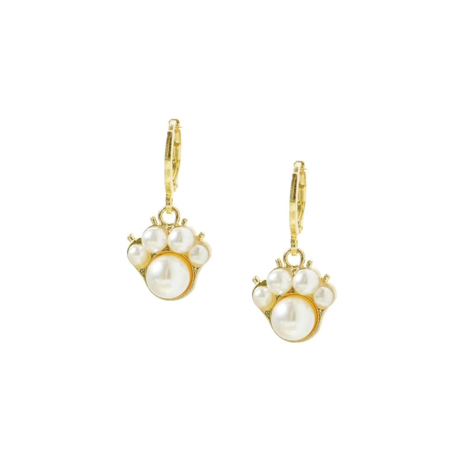 I'mmany London Women's Gold Pawsitive Pearl Paw Drop Earrings With Huggie Hoops