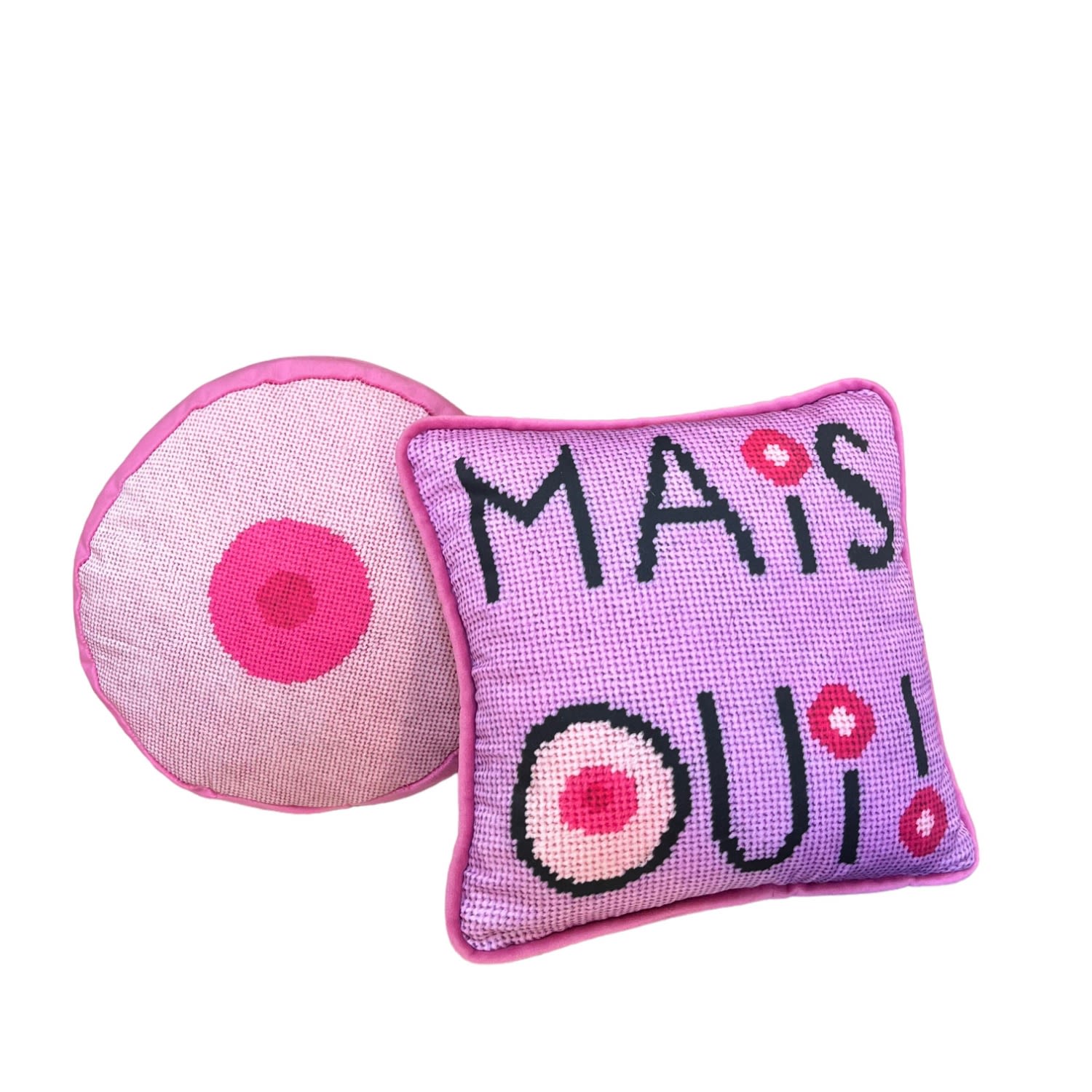 Pink / Purple Organic Cotton Sateen "Mais Oui! And Girl" Pillow Set Mommani Threads