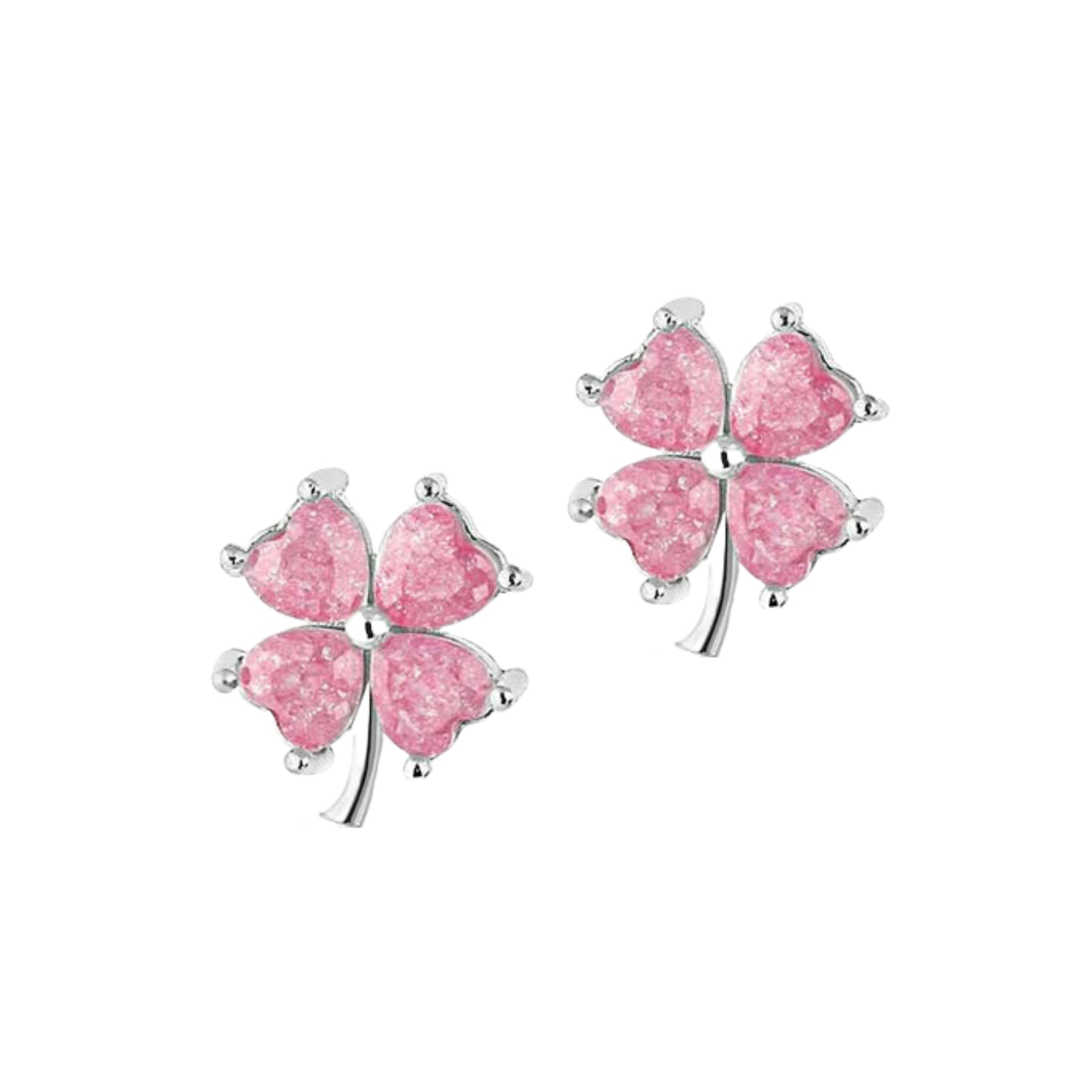 Spero London Women's Four Leaves Clover Sterling Silver Stud Earring Pink - Silver In Silver