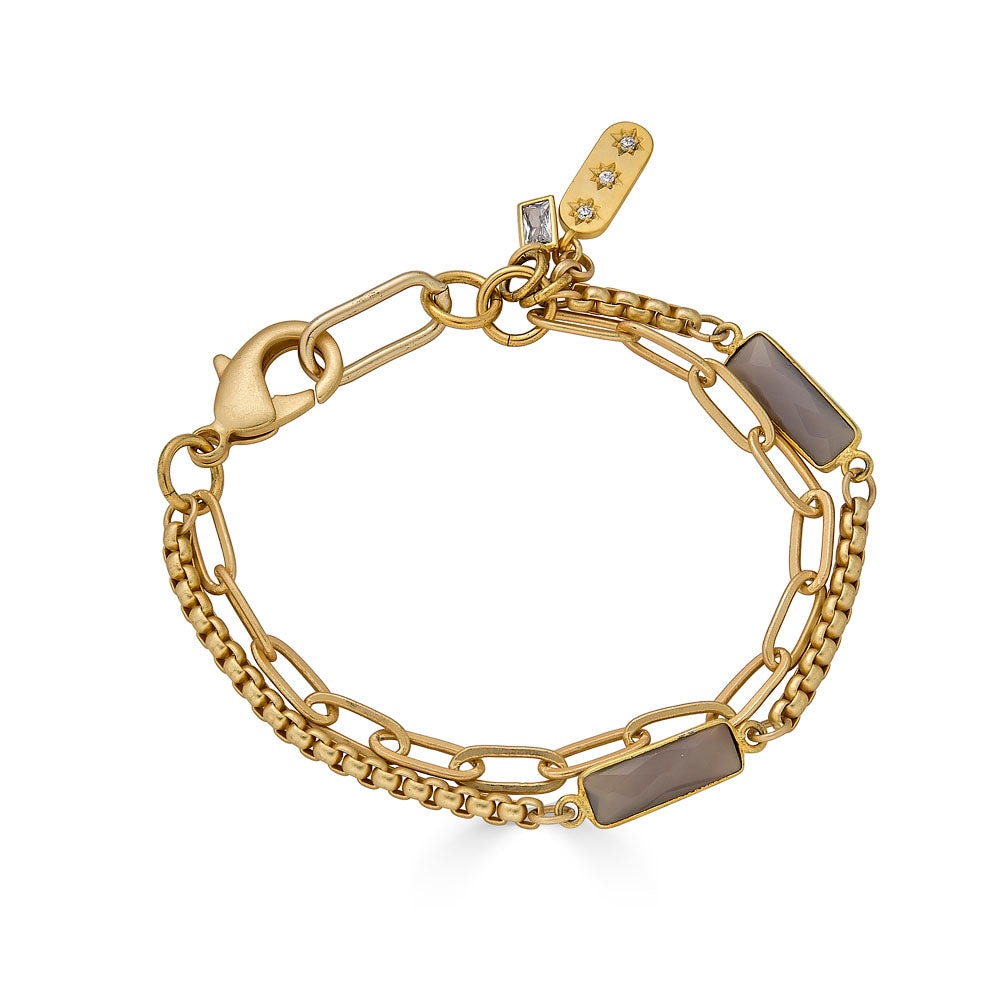 Loni Paul Jewelry Women's Gold / Green Two Strand Gray Moonstone Baguette Bracelet In Gold