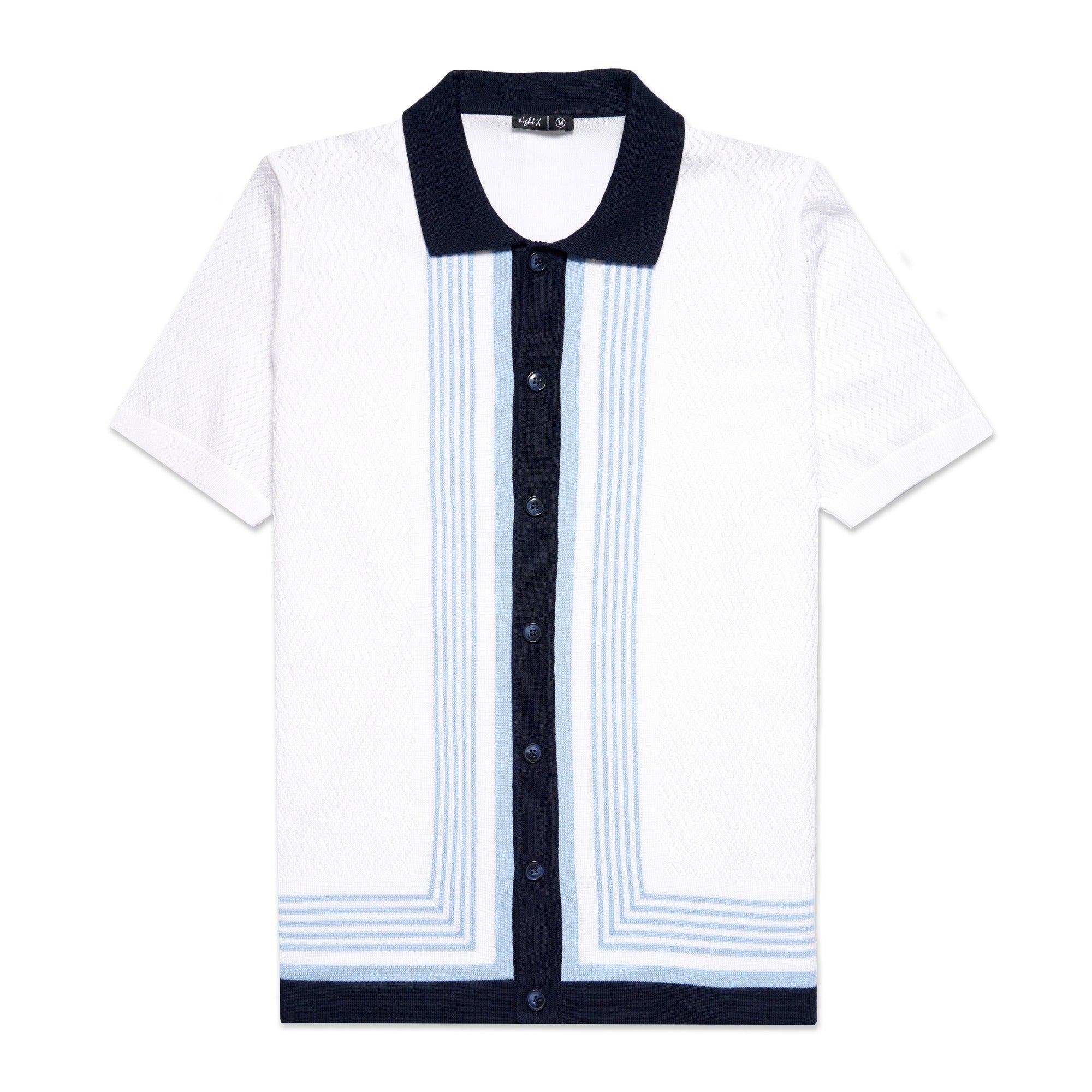 Eight X Men's Blue / White The Linear Knit Polo Shirt - Sea Breeze In Blue/white
